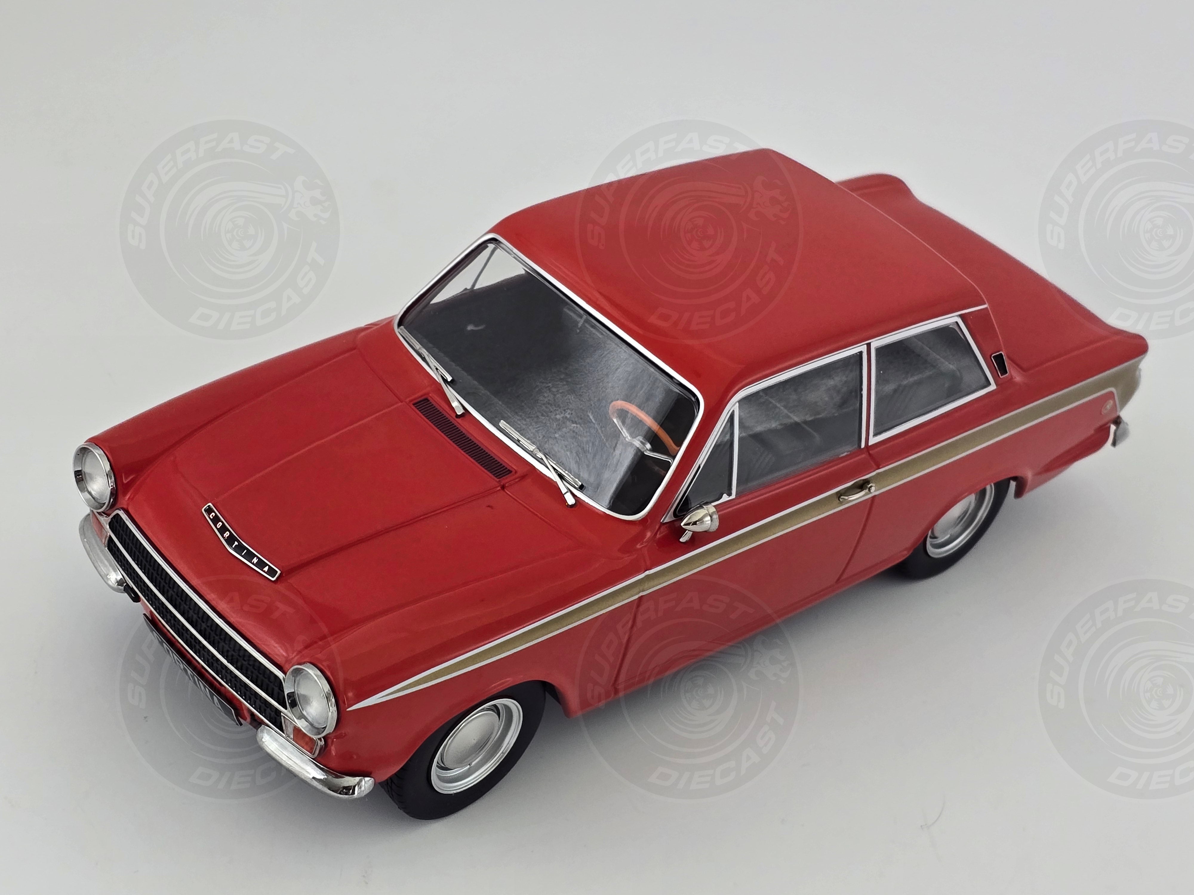MCG 1:18 Scale Diecast - 1965 Ford Lotus Cortina Mk1 in Red/Gold (LHD) - MCG18532