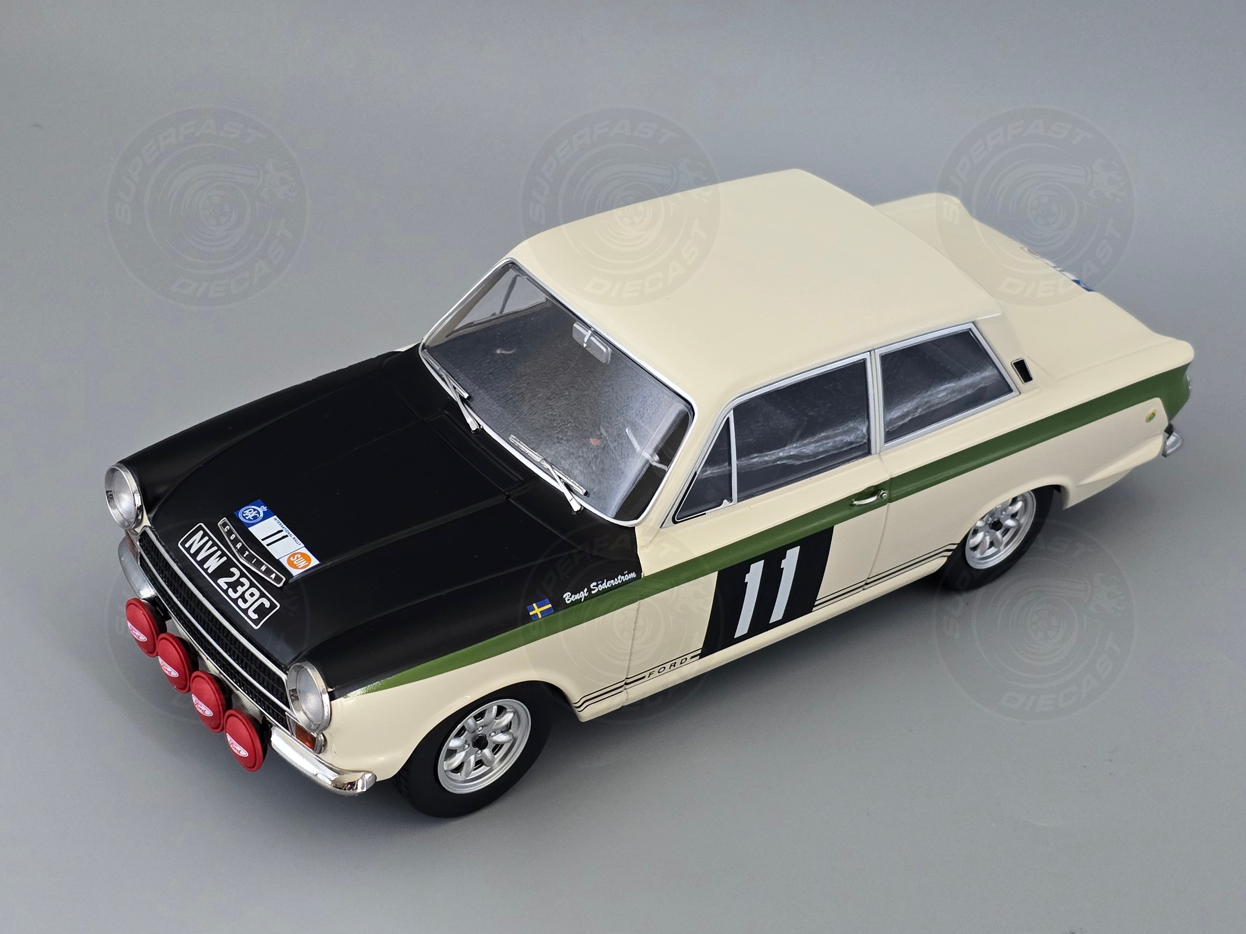 MCG 1:18 Scale Diecast - 1966 Ford Lotus Cortina Mk1 #11 RAC Rally B.Soderstrom/G.Palm - MCG18435
