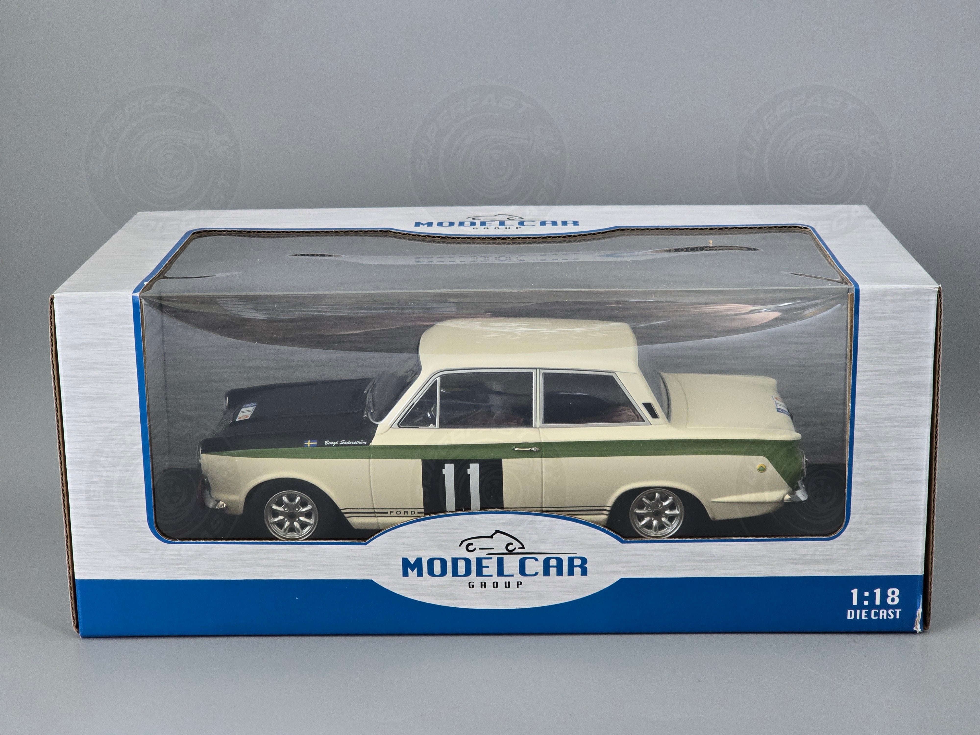 MCG 1:18 Scale Diecast - 1966 Ford Lotus Cortina Mk1 #11 RAC Rally B.Soderstrom/G.Palm - MCG18435