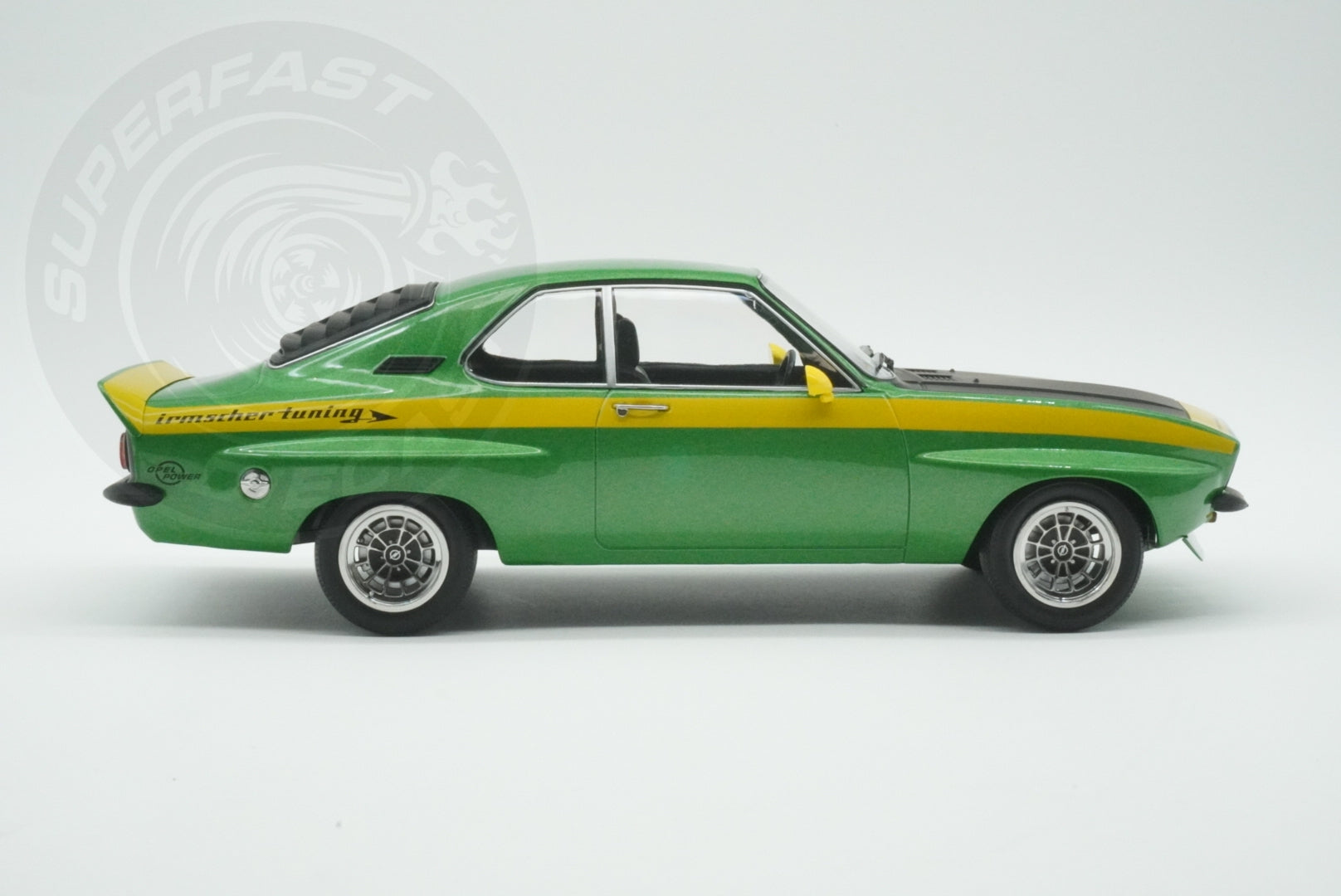 MCG 1:18 Scale Diecast - 1974 Opel Manta A Irmscher, Green/Yellow - MCG18425