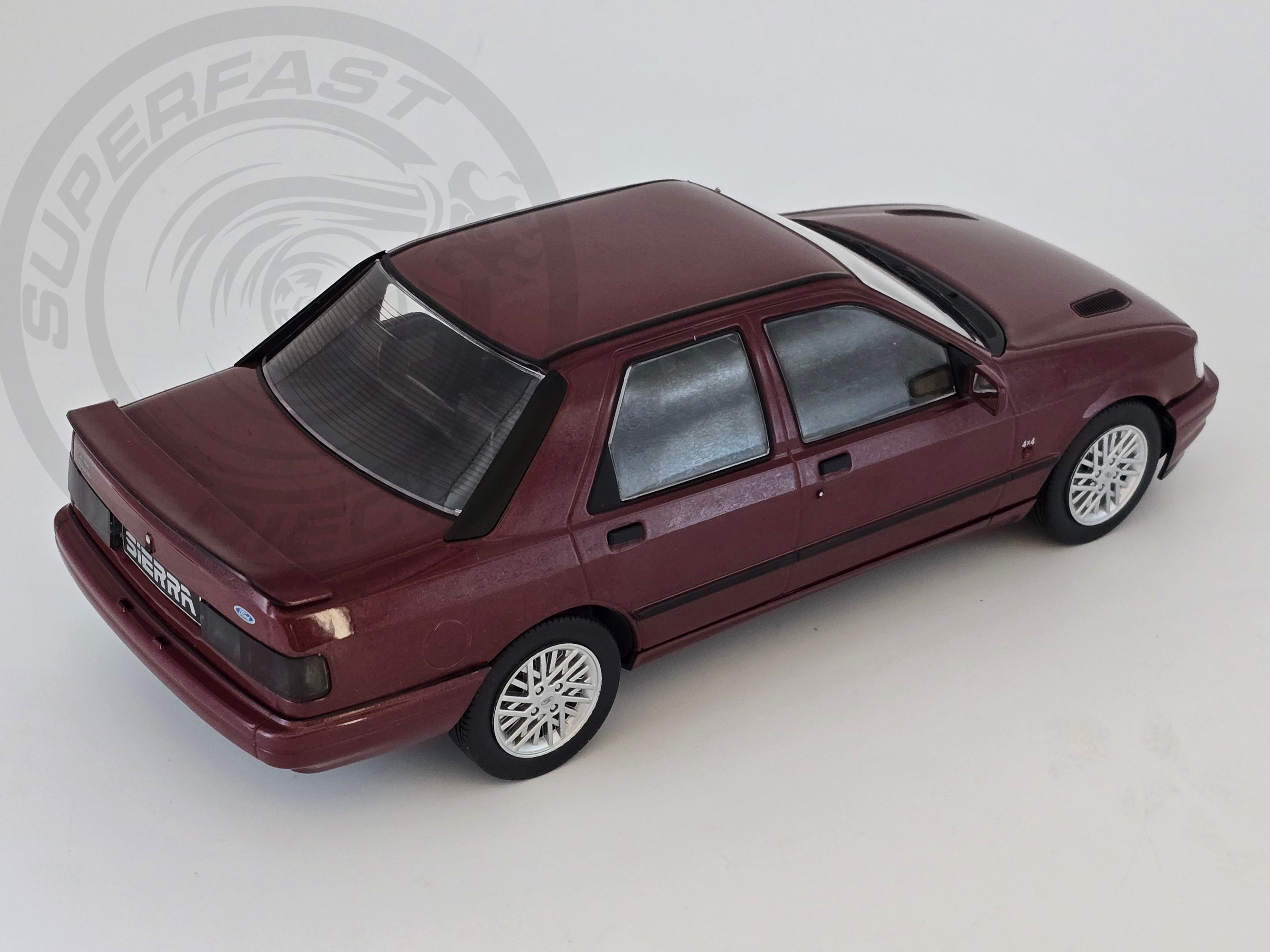 MCG 1:18 Scale - 1990 Ford Sierra Sapphire Cosworth 4x4, Dark Red Metallic (Magenta) - MCG18354