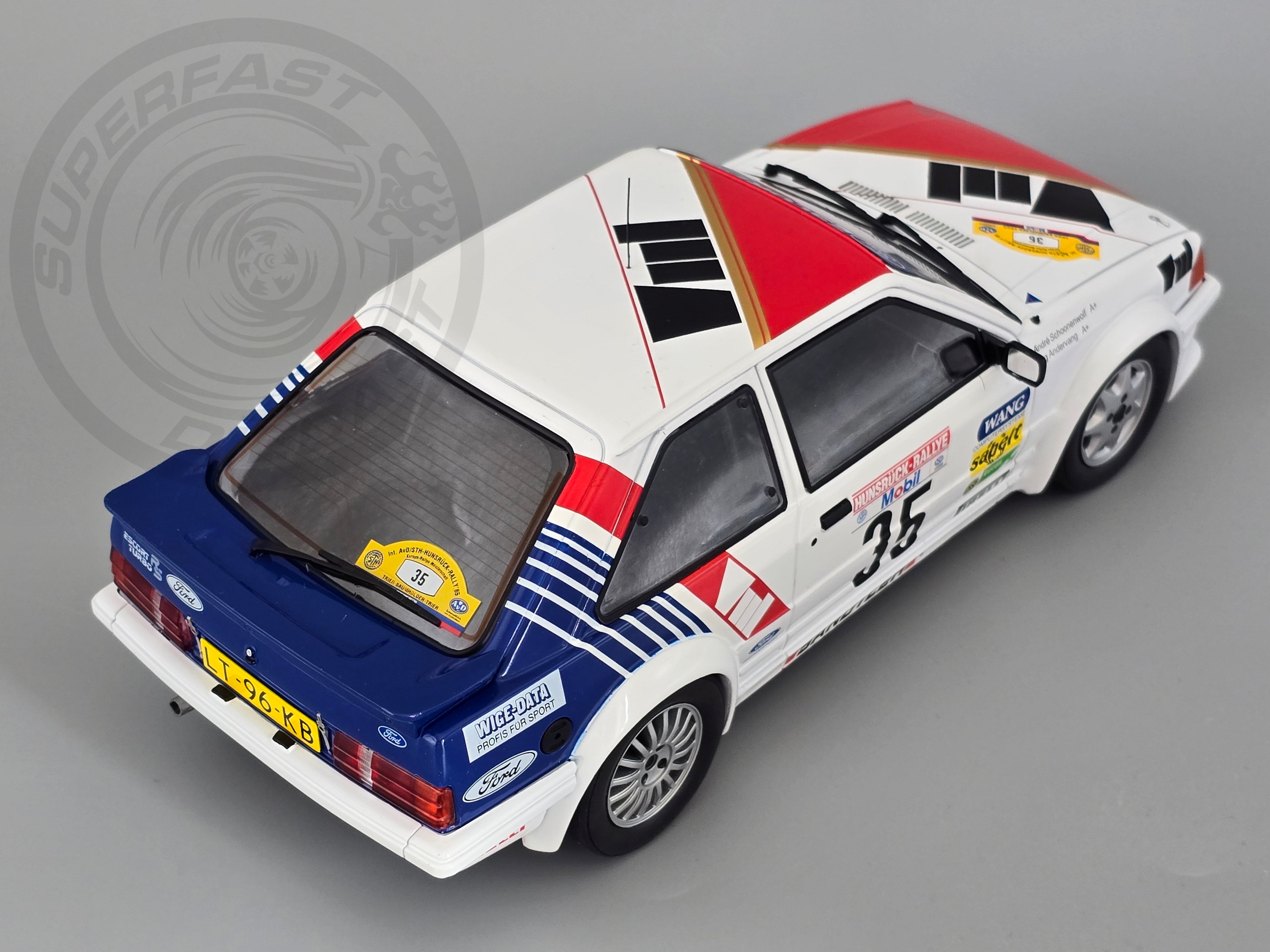 MCG 1:18 Scale Diecast - 1985 Ford Escort Mk3 RS Turbo (S1), No.35, Hunsrück Rallye, S.Andervang/A.Schoonenwolf, 1985 - MCG18842