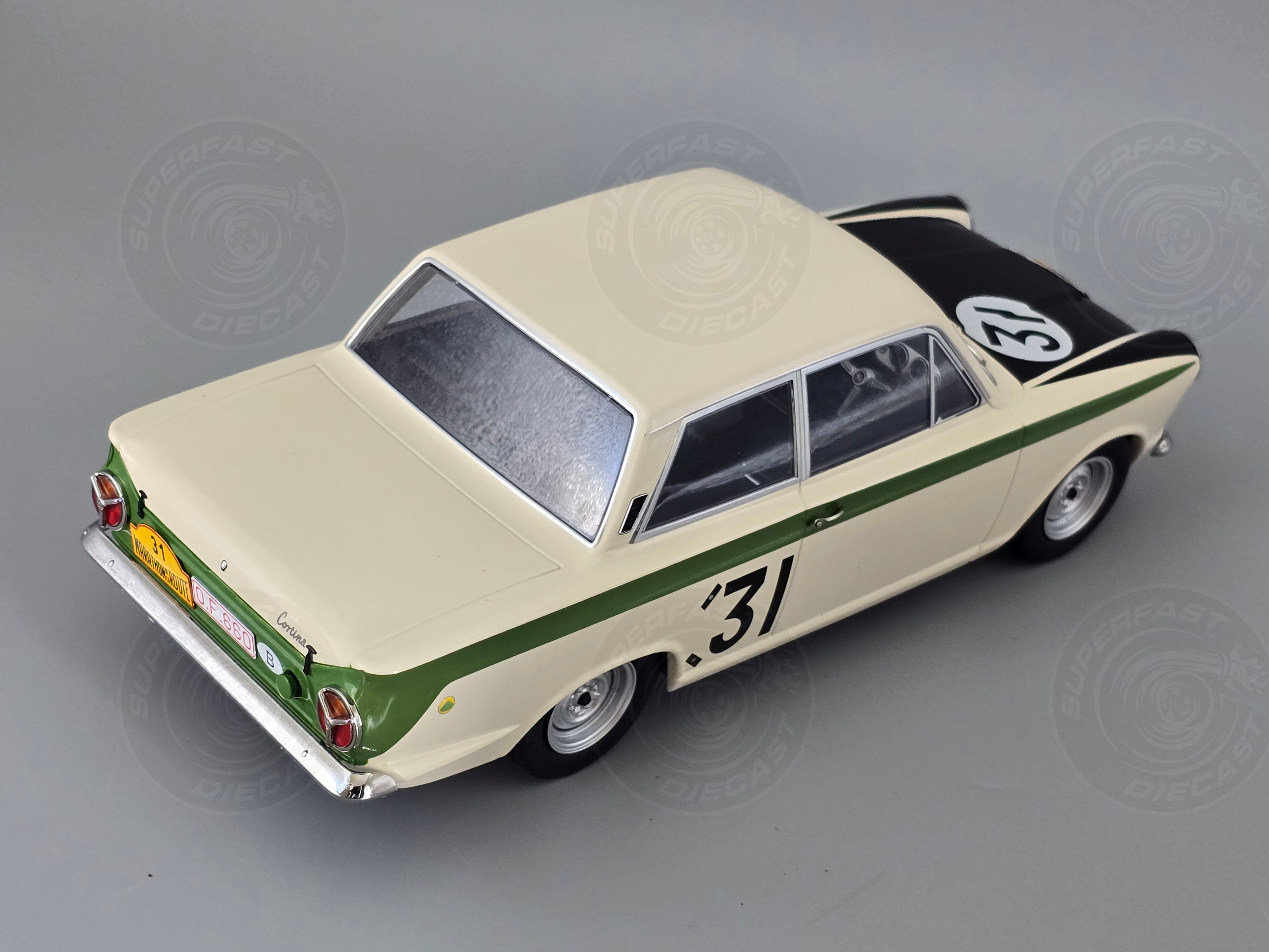 MCG 1:18 Scale Diecast - 1966 Ford Lotus Cortina Mk1 #31 Marathon de la Route J.Ickx/G.Staepelaere - MCG18436
