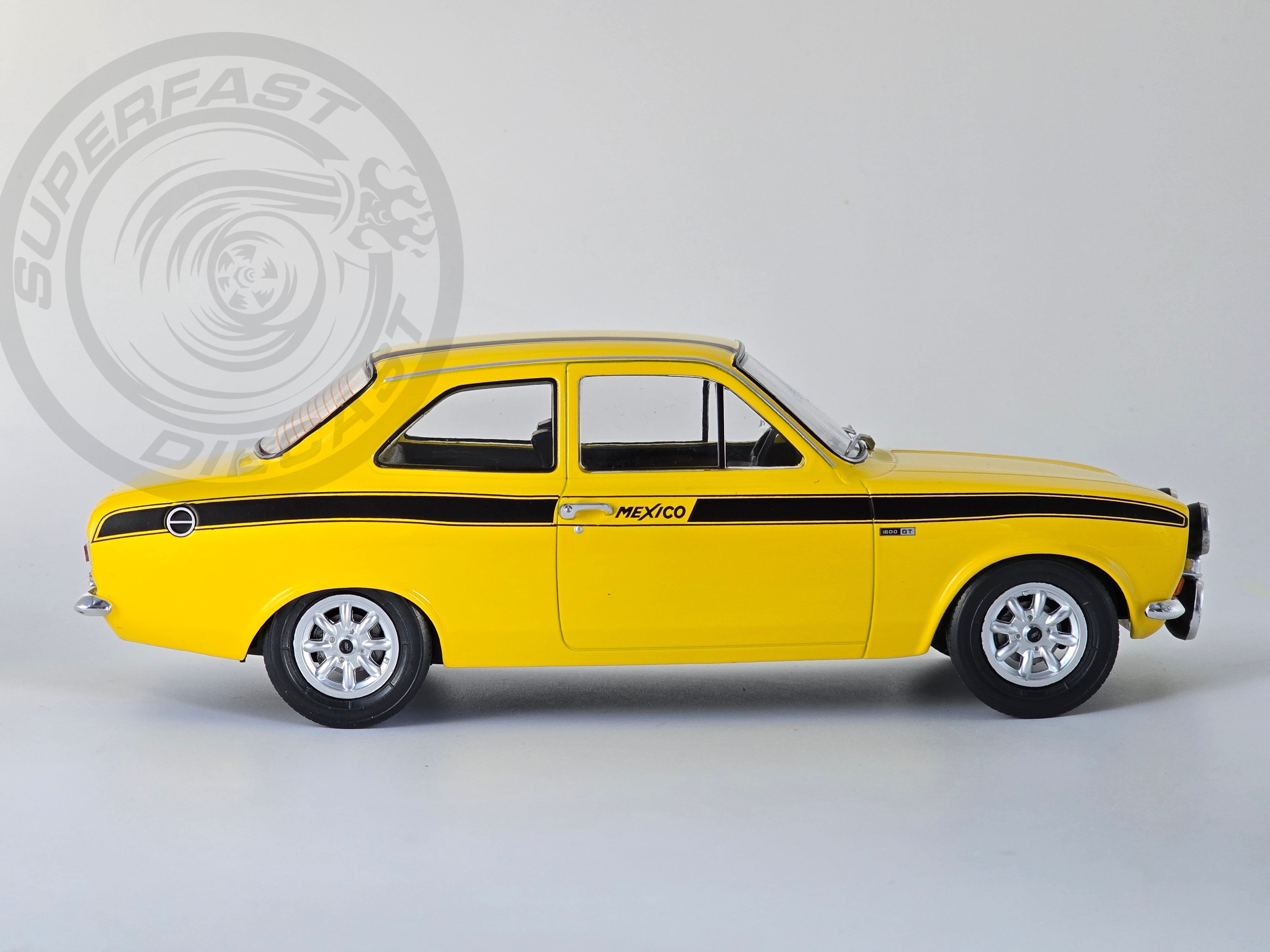 MCG 1:18 Scale Diecast Model Car - 1973 Ford Escort Mk1 Mexico in Yellow