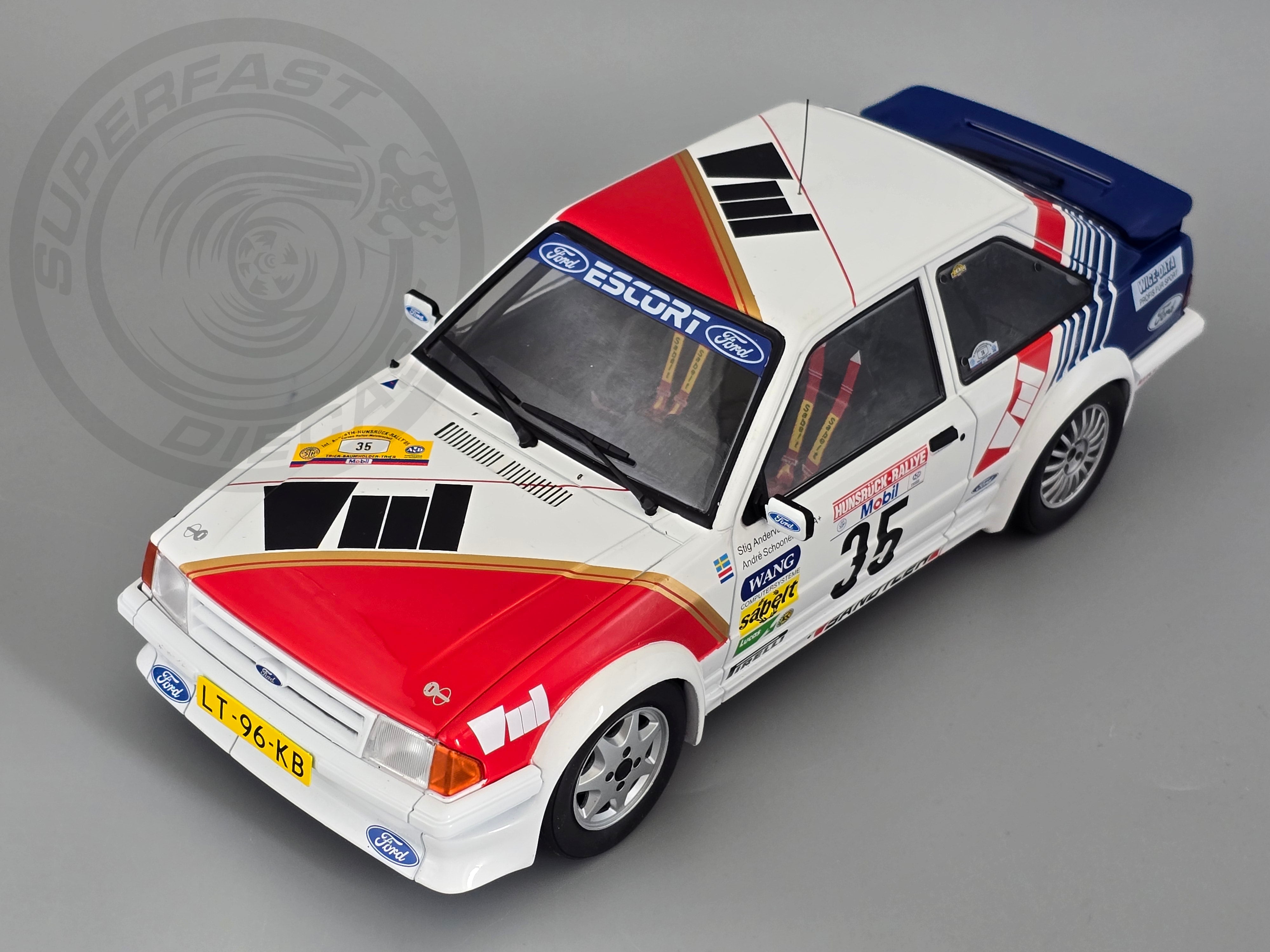 MCG 1:18 Scale Diecast - 1985 Ford Escort Mk3 RS Turbo (S1), No.35, Hunsrück Rallye, S.Andervang/A.Schoonenwolf, 1985 - MCG18842