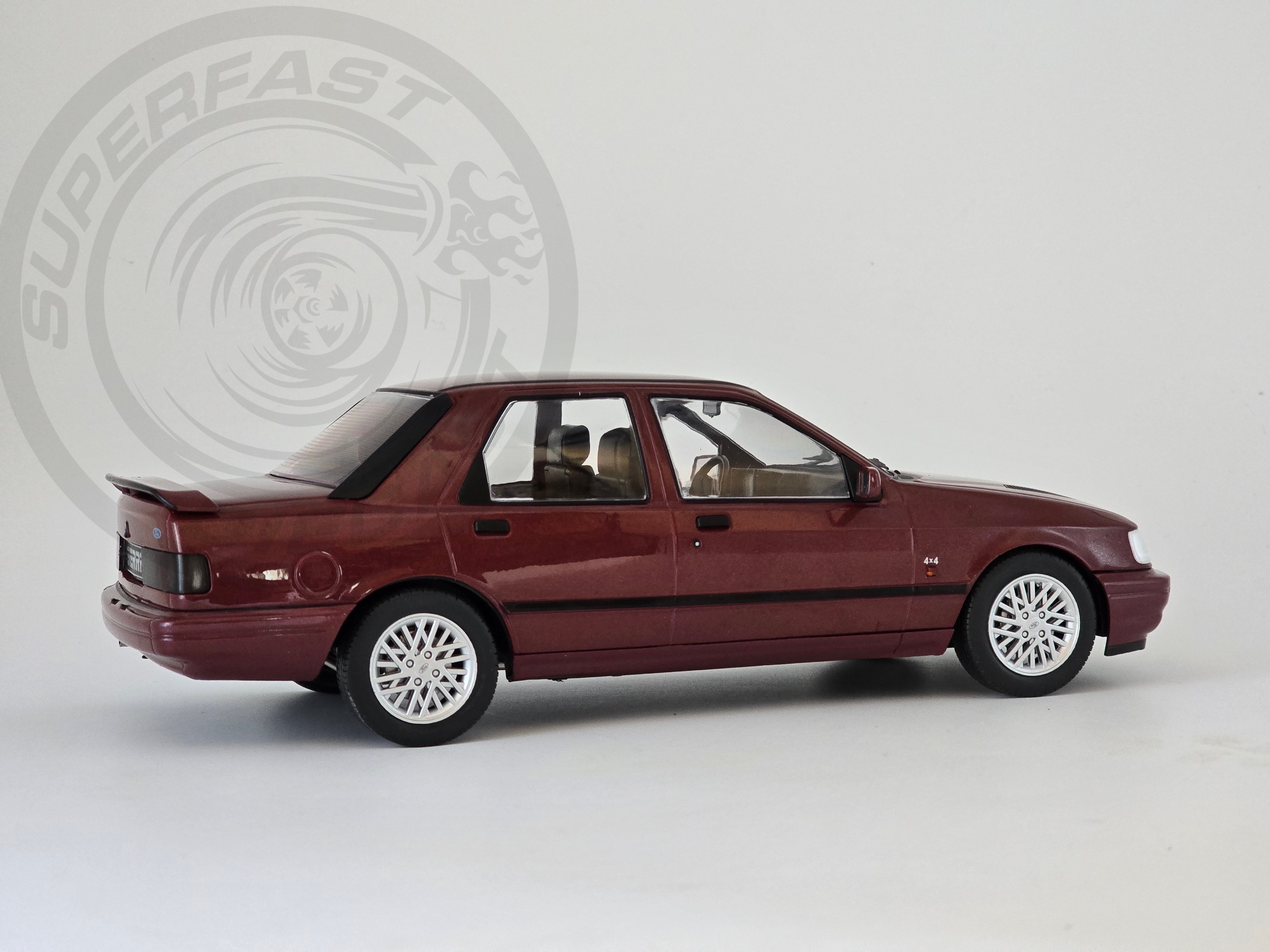 MCG 1:18 Scale - 1990 Ford Sierra Sapphire Cosworth 4x4, Dark Red Metallic (Magenta) - MCG18354
