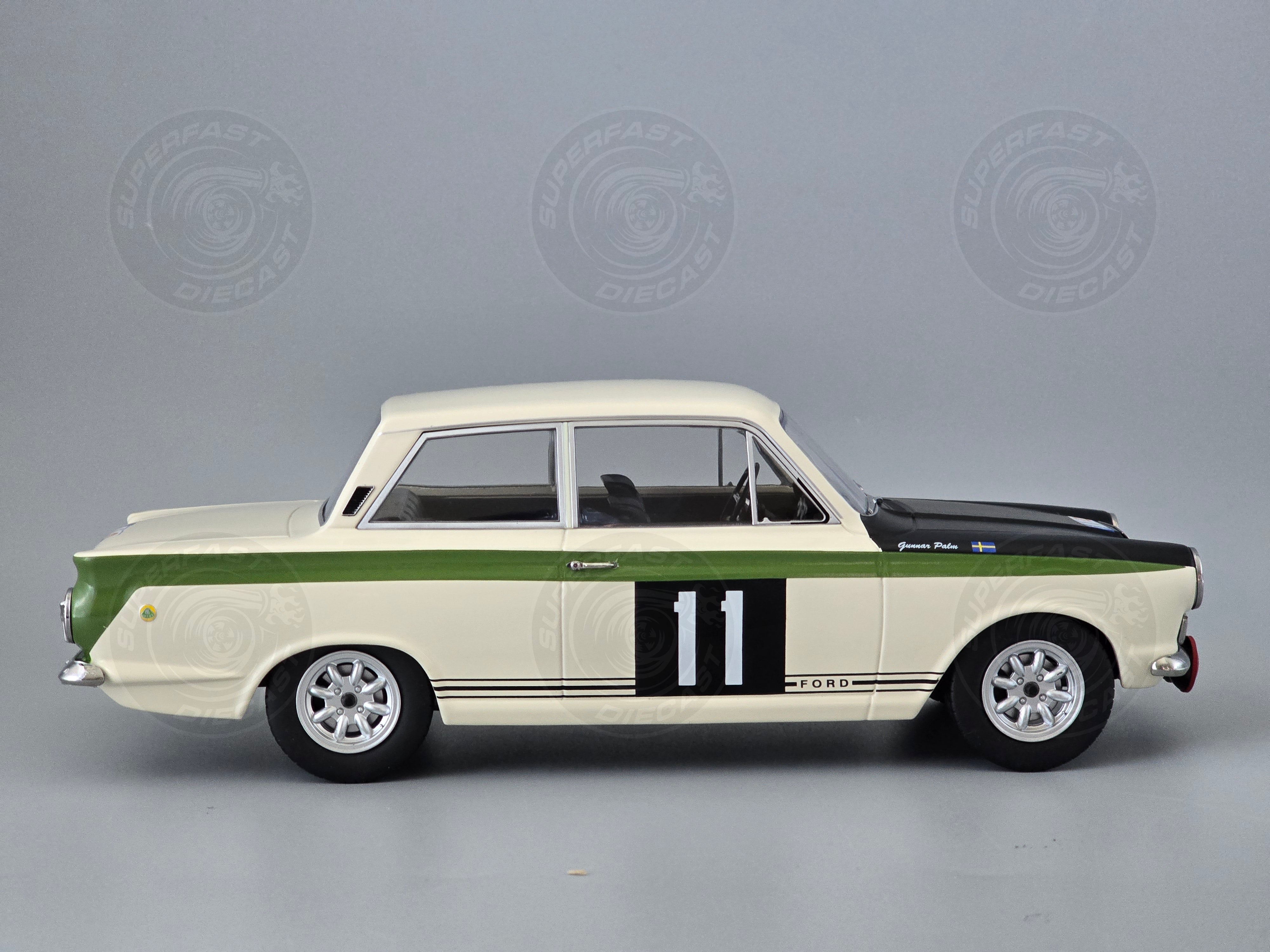 MCG 1:18 Scale Diecast - 1966 Ford Lotus Cortina Mk1 #11 RAC Rally B.Soderstrom/G.Palm - MCG18435