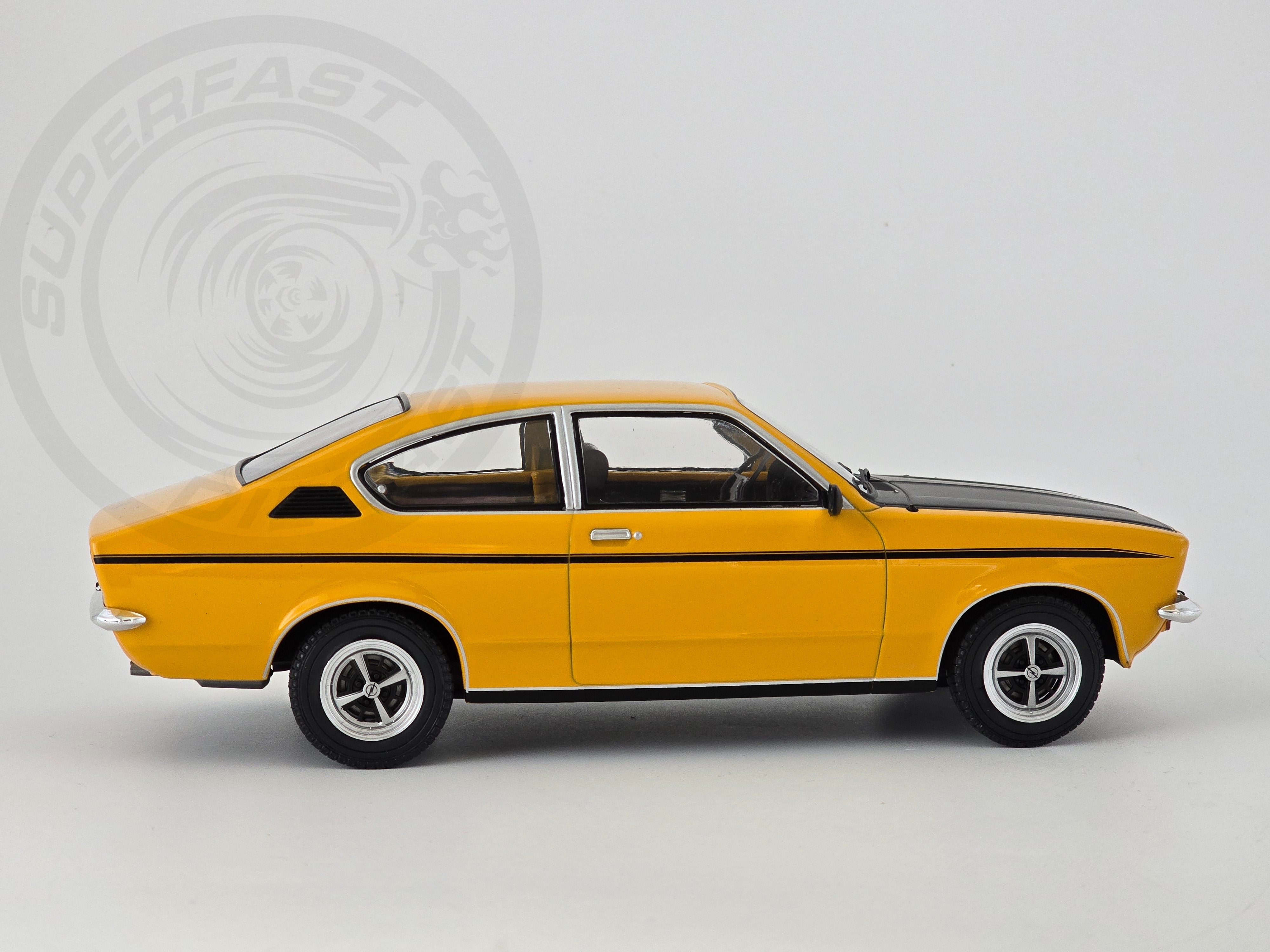 MCG 1:18 Scale Diecast Model Car - 1977 Opel Kadett C Coupe 1.2SR, Yellow
