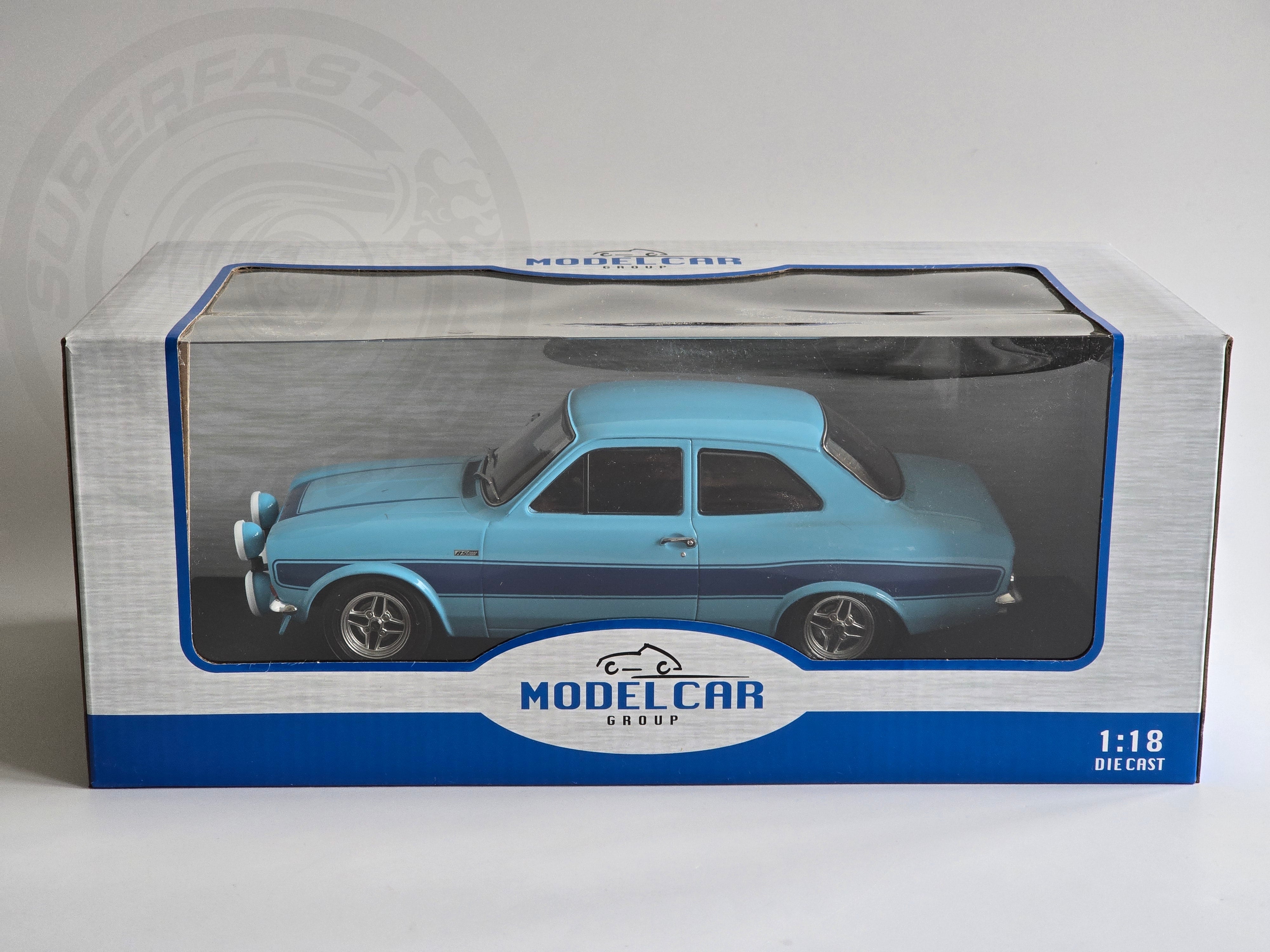 MCG 1:18 Scale Diecast Model Car -  1973 Ford Escort Mk1 RS2000 in Blue, RHD - MCG18386