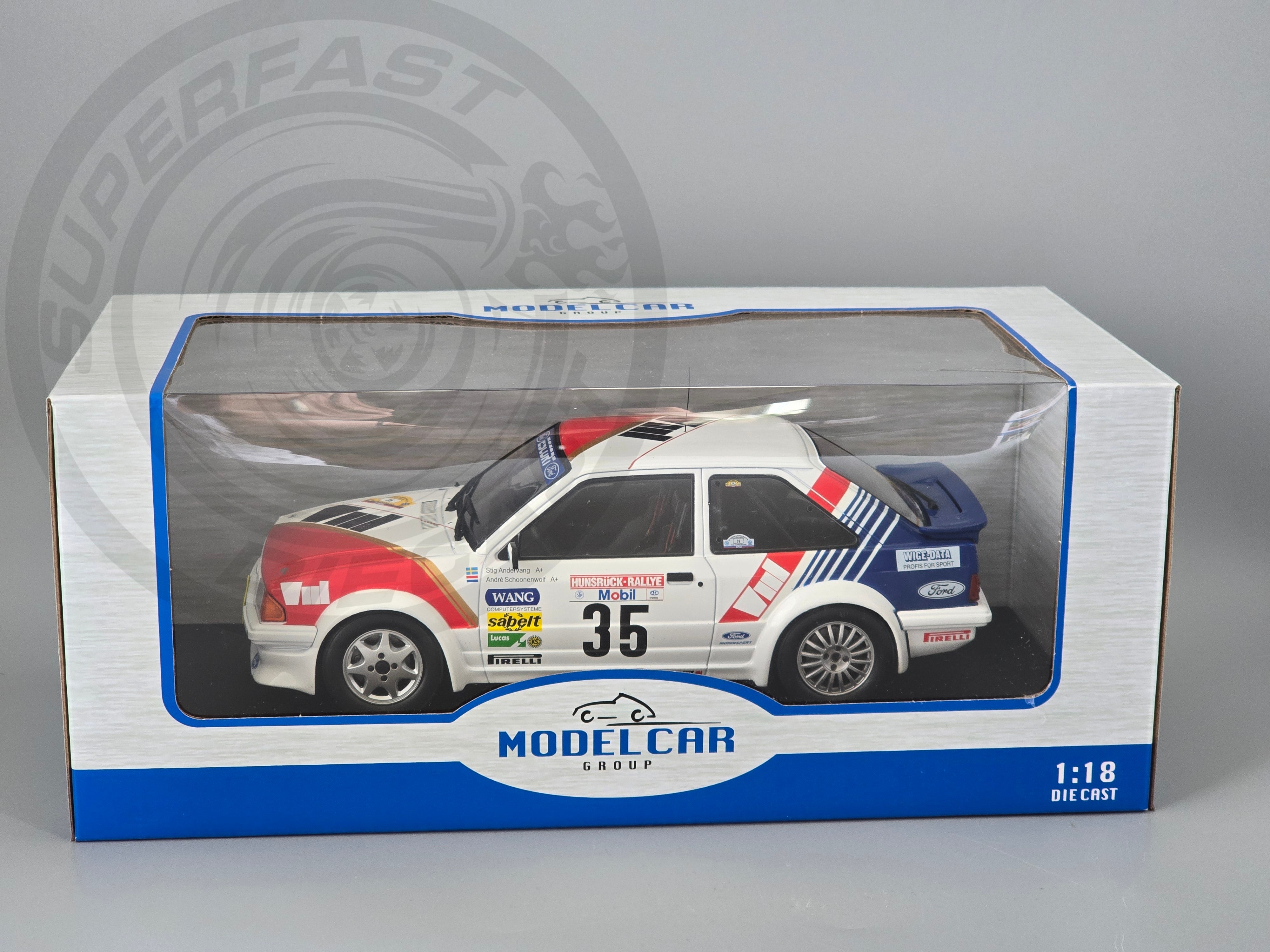 MCG 1:18 Scale Diecast - 1985 Ford Escort Mk3 RS Turbo (S1), No.35, Hunsrück Rallye, S.Andervang/A.Schoonenwolf, 1985 - MCG18842