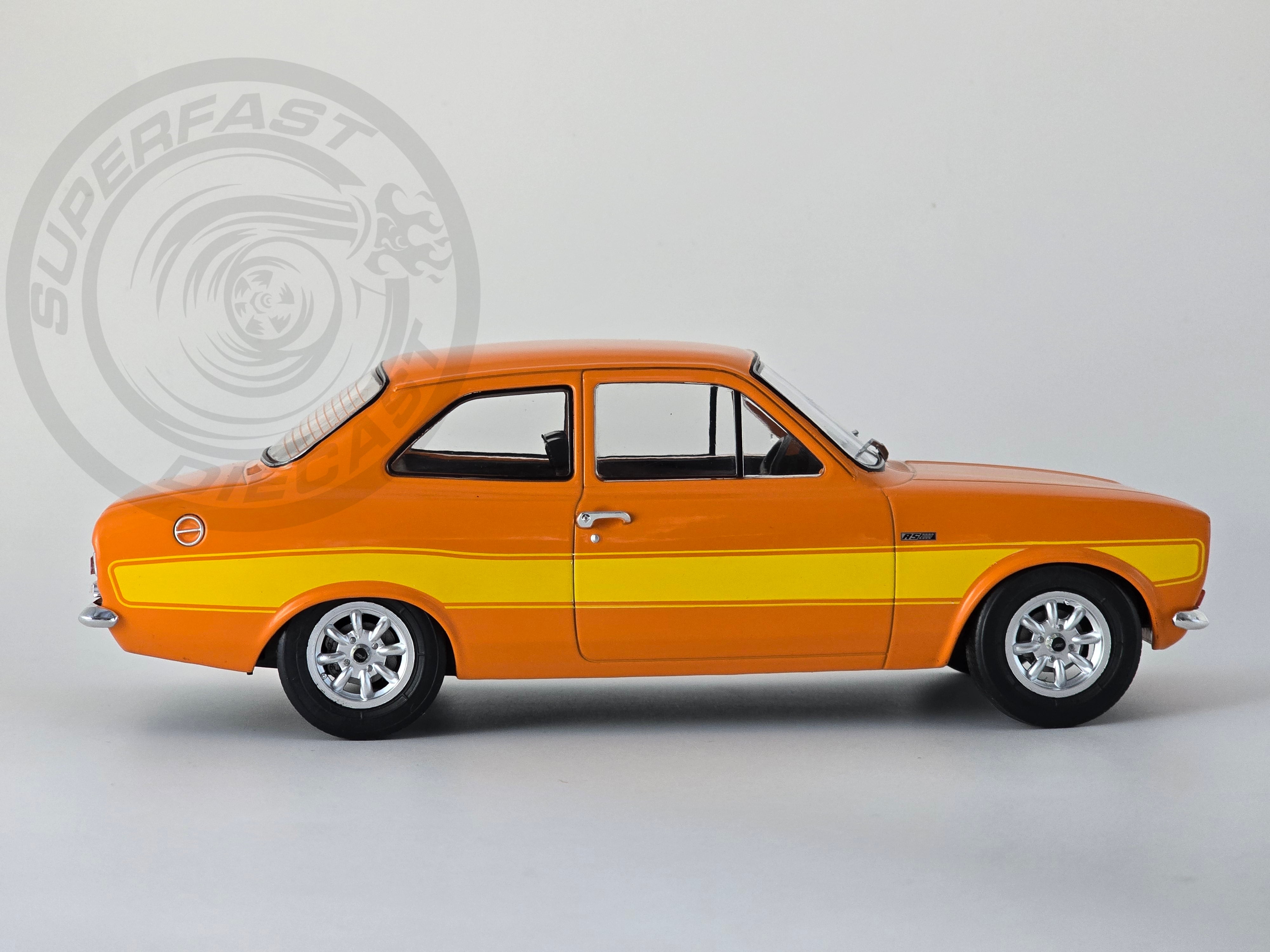 MCG 1:18 Scale Diecast Model Car - 1973 Ford Escort Mk1 RS2000 in Orange - LHD
