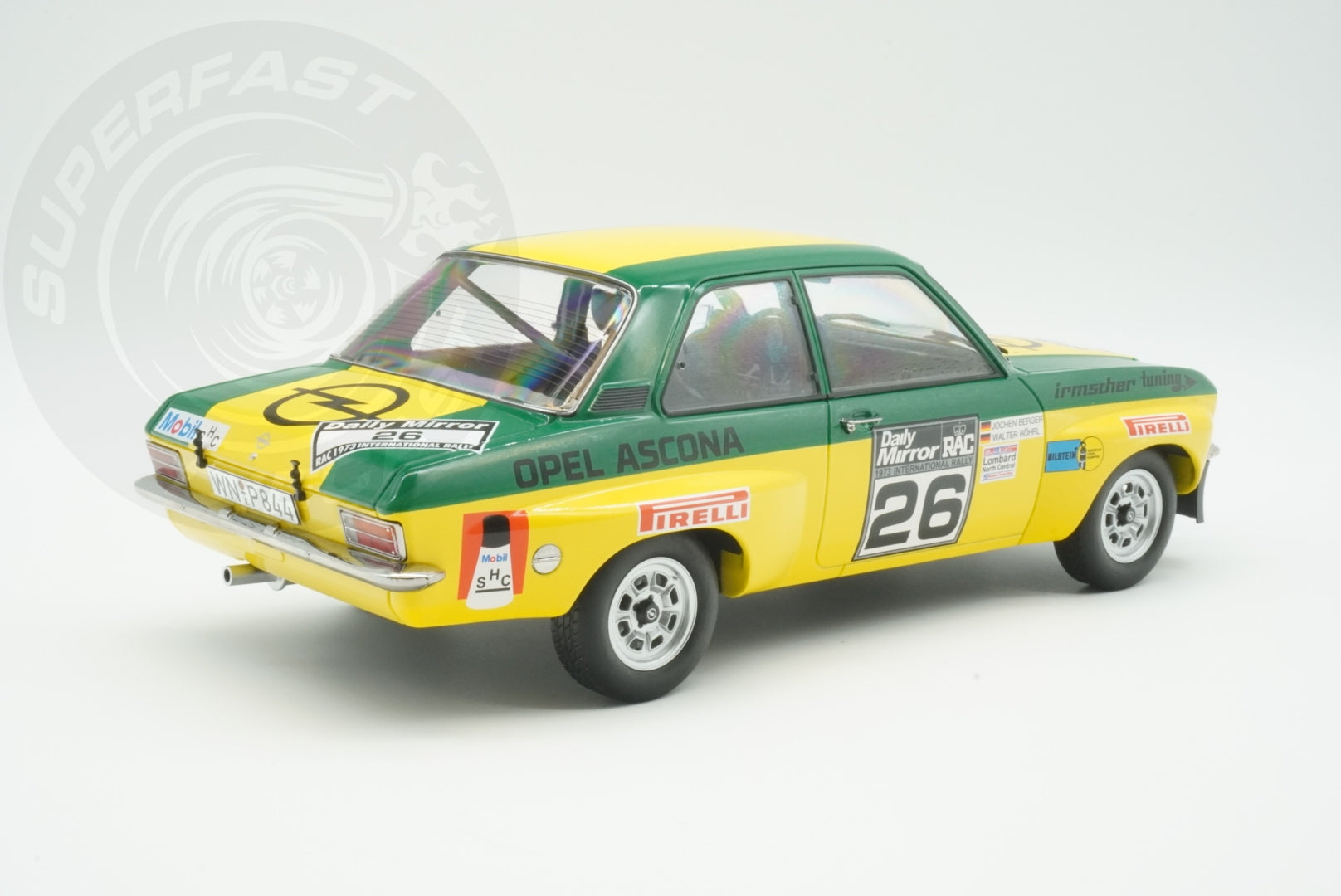 MCG 1:18 Diecast - Opel Ascona A, RAC Rally, 1973, #26, W.Röhrl/J.Berger, Yellow/Green - MCG18346R