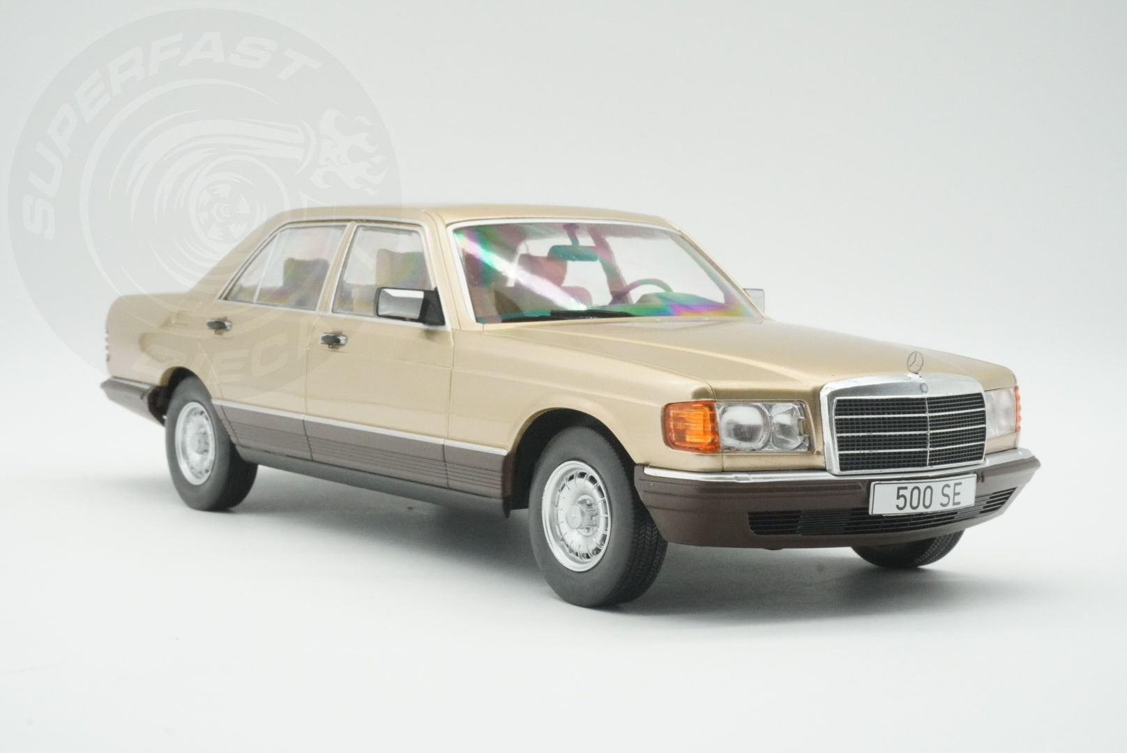 MCG 1:18 Scale Diecast Model Car - 1972 Mercedes S-Class 500 SE (W126), Beige - MCG18550