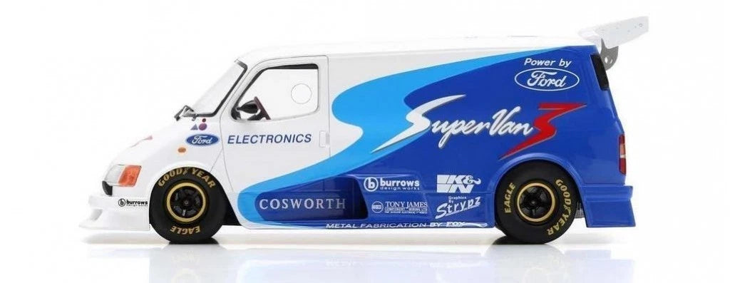 SCHUCO 1:18 Scale Diecast Model - 1994 Ford Transit Supervan 3, RHD, White/Blue