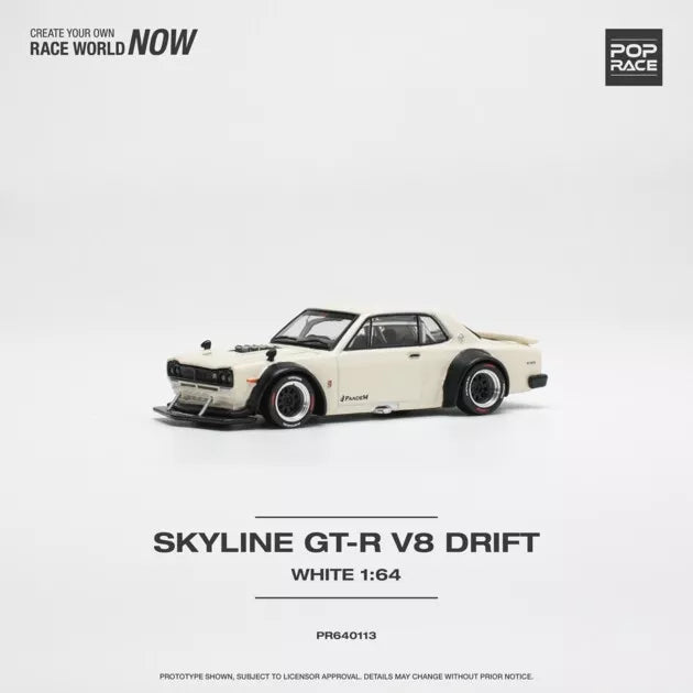 Pop Race 1:64 Diecast Car Nissan Skyline GT-R V8 Drift (Hakosuka), Whi