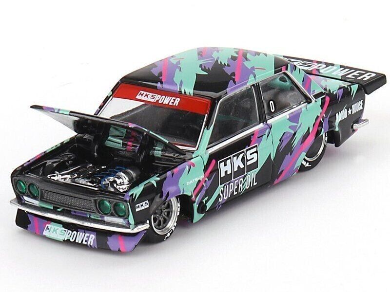 Mini GT 1:64 Scale Kaido House Datsun Kaido 510 pro Street HKS V1 - Black/Green