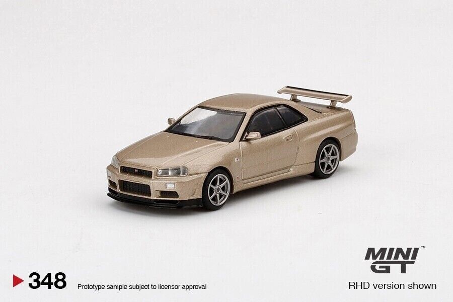 Mini GT 1:64 Diecast Car 348 Nissan Skyline GT-R (R34) -M Spec Silica Breath RHD