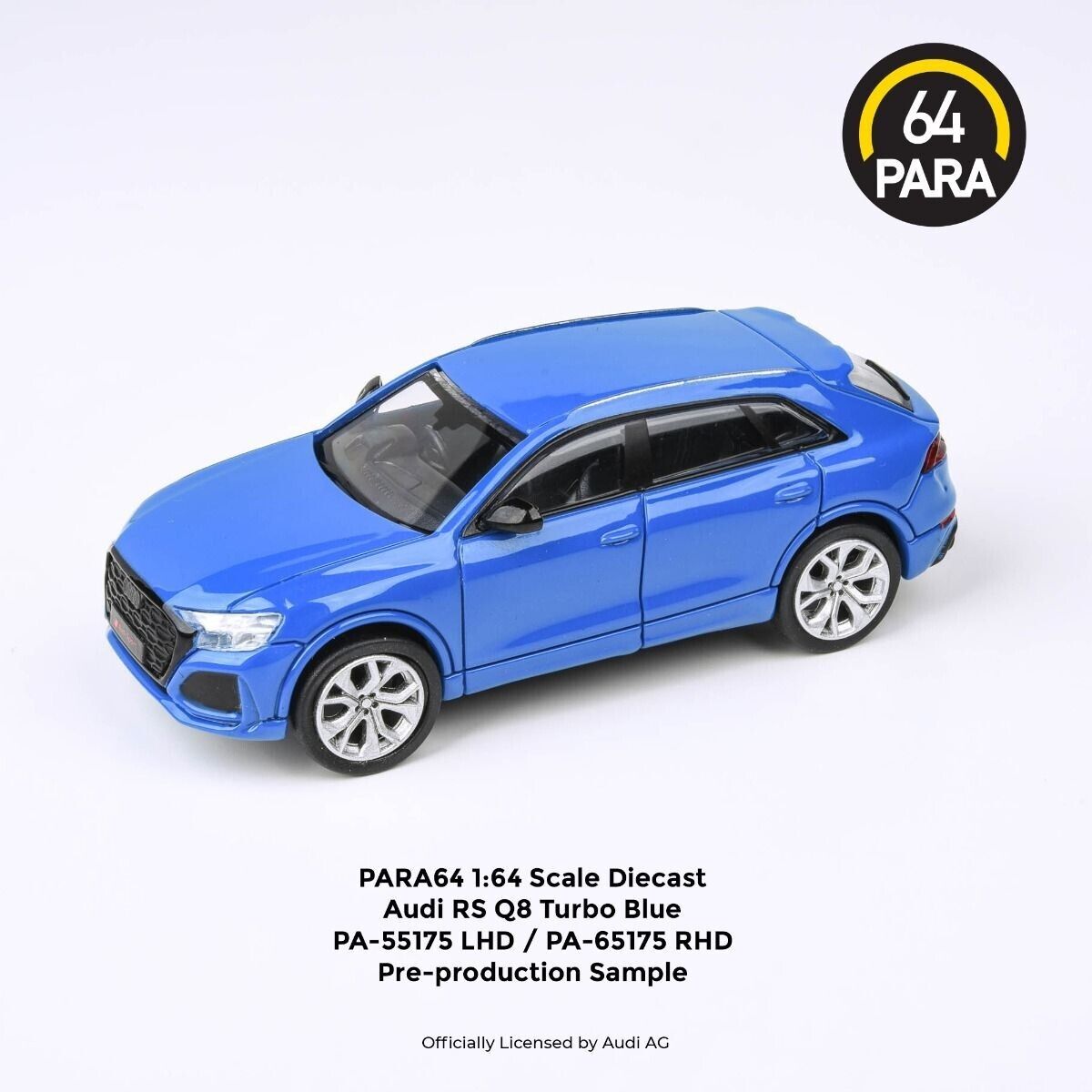 PARA64 1:64 Scale Diecast Model Car - Audi RS Q8 in Turbo Blue - LHD