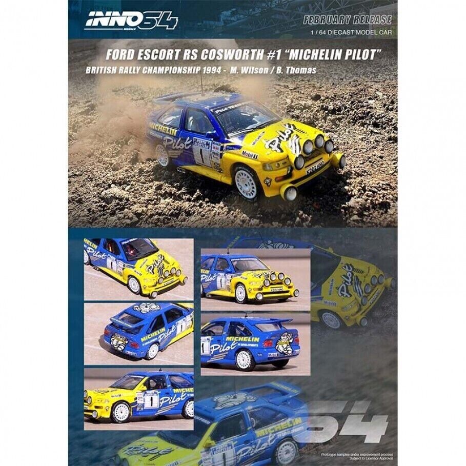 INNO64 1:64 Scale Diecast Model Car - Ford Escort RS Cosworth Michelin Pilot Manx Rally 1994 - LHD