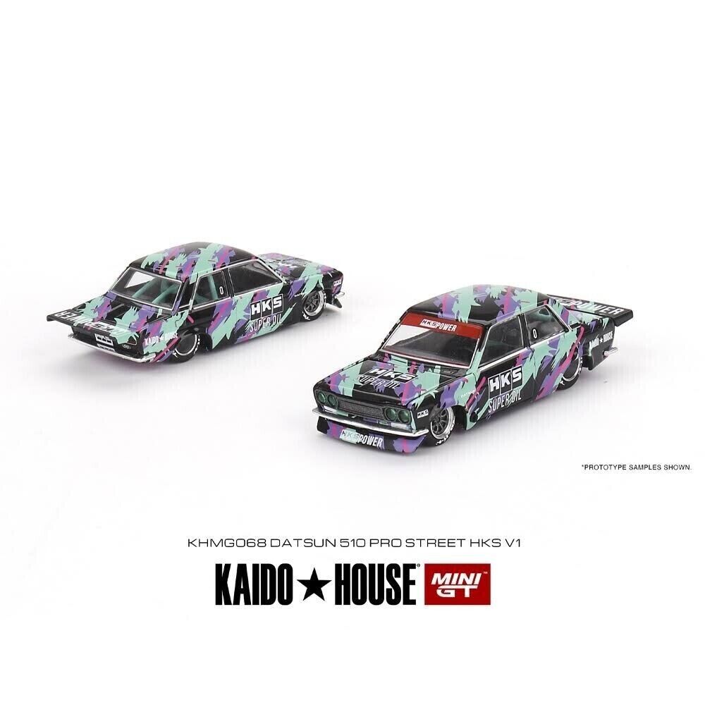 Mini GT 1:64 Scale Kaido House Datsun Kaido 510 pro Street HKS V1 - Black/Green