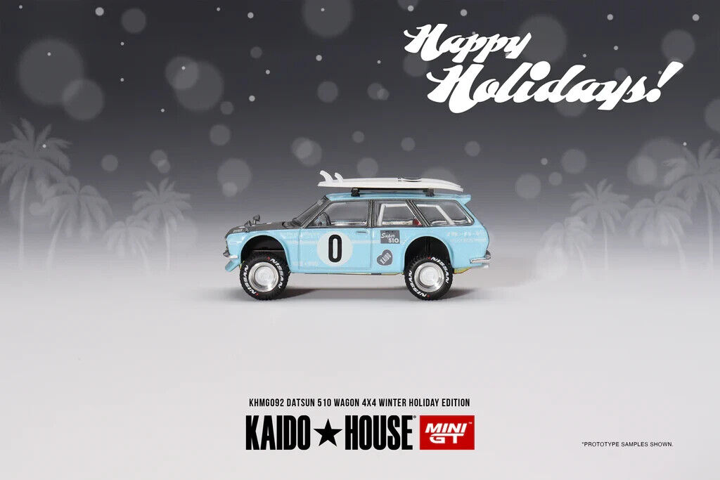 Mini GT 1:64 Datsun KAIDO 510 Wagon 4x4 Winter Holiday Edition, Blue - KHMG092