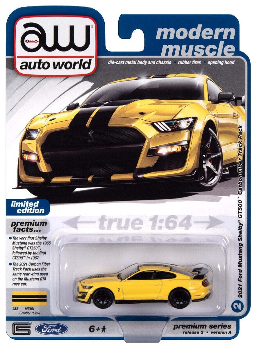 Auto World 1:64 2021 Ford Mustang Shelby GT500 Carbon Fiber Track Pack - Grabber Yellow