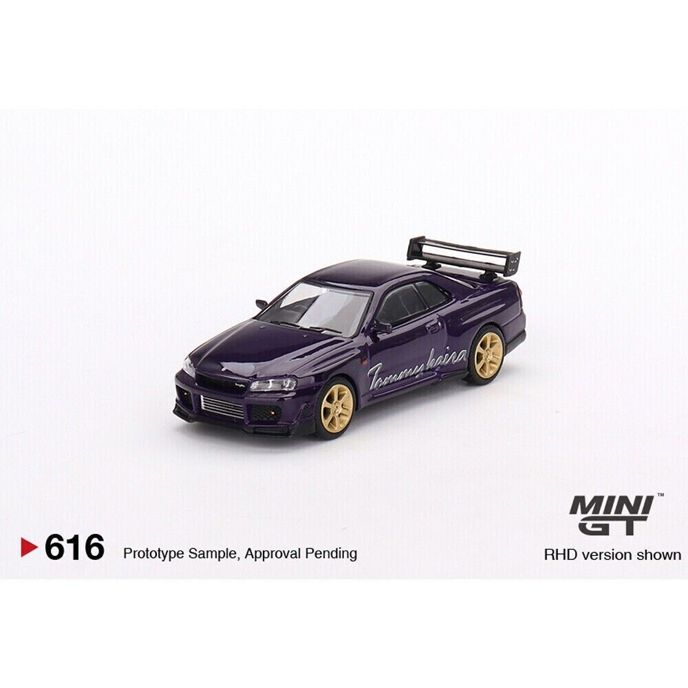 Mini GT 1:64 Die-cast Car #616R Nissan Skyline GT-R (R34) Tommykaira R-z, Midnight Purple 616-R