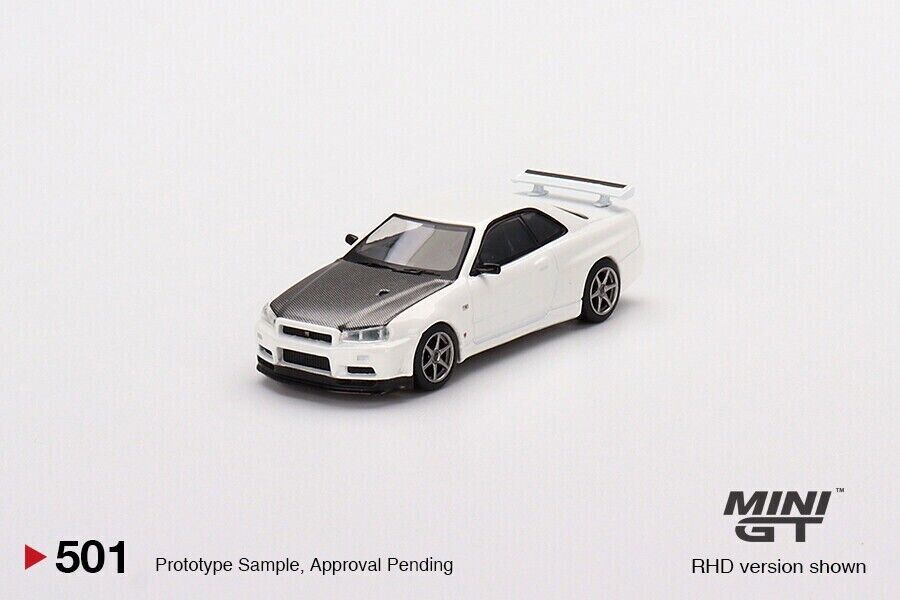 Mini GT 1:64 Die-cast Car #501 Nissan Skyline GT-R (R34) V-Spec II N1 White RHD