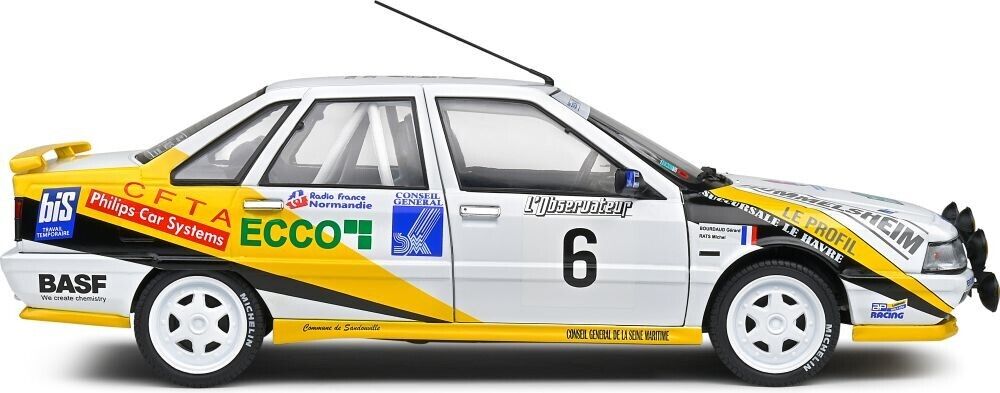 SOLIDO 1:18 Scale Diecast - Renault R21 Turbo GR.A White Rally Charlemagne 1991