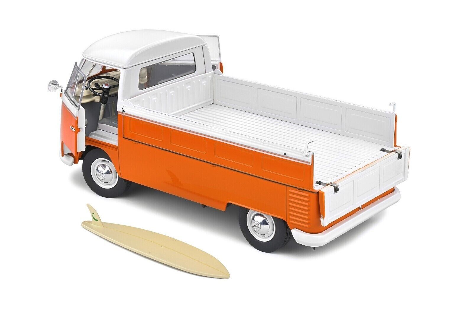 SOLIDO 1:18 Scale Diecast Model Car, Volkswagen VW T1 Pick Up 1950 Orange/White
