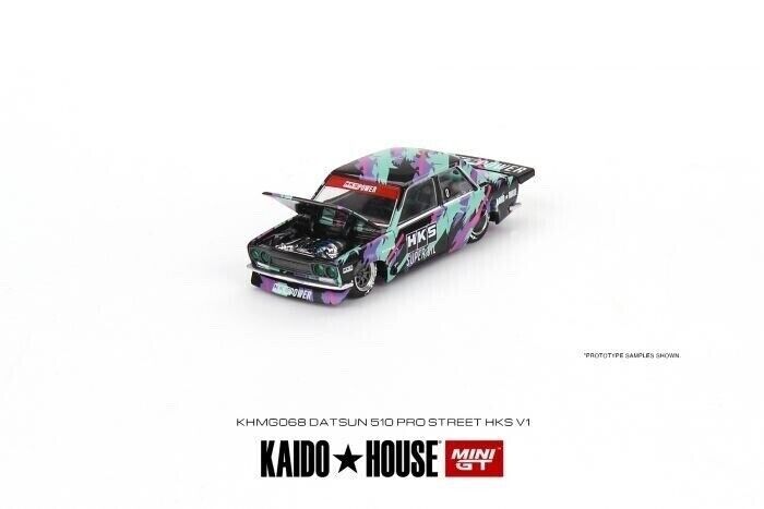 Mini GT 1:64 Scale Kaido House Datsun Kaido 510 pro Street HKS V1 - Black/Green