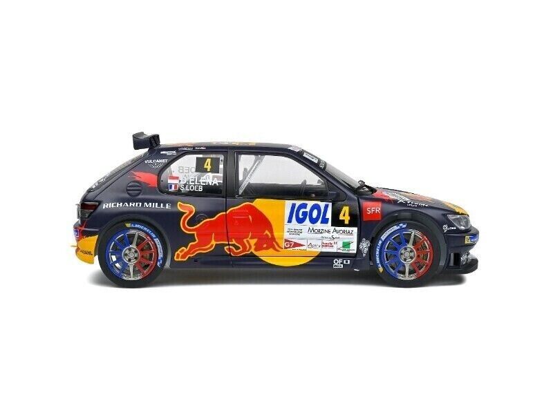 SOLIDO 1:18 Scale Diecast - Peugeot 306 Maxi Rally Du Mont Blanc Red Bull S.Loeb