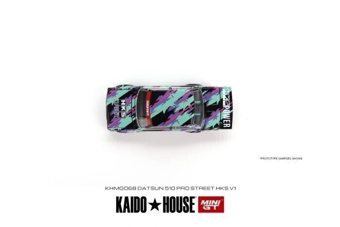 Mini GT 1:64 Scale Kaido House Datsun Kaido 510 pro Street HKS V1 - Black/Green