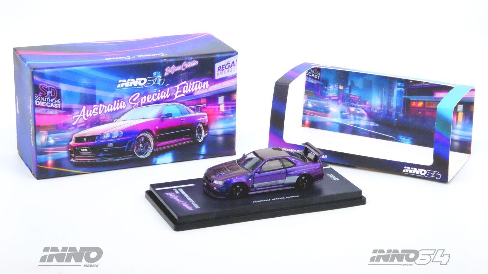 Inno64 1:64 Diecast - Nissan Skyline GT-R (R34) Z-Tune *Endgame* Australia Special Edition, Purple