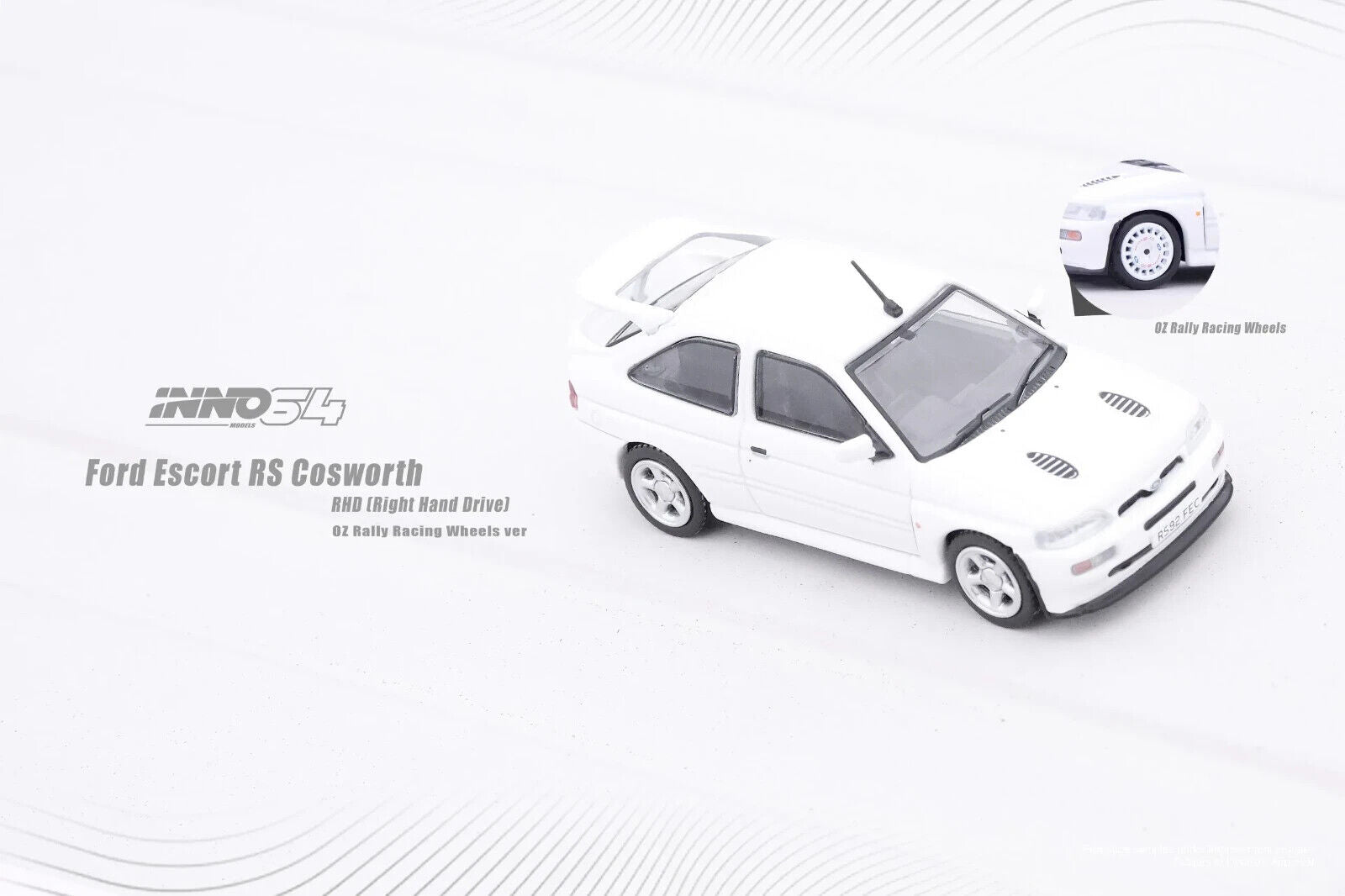 INNO64 1:64 Scale Diecast Model Car - Ford Escort RS Cosworth With OZ Alloys - White - RHD