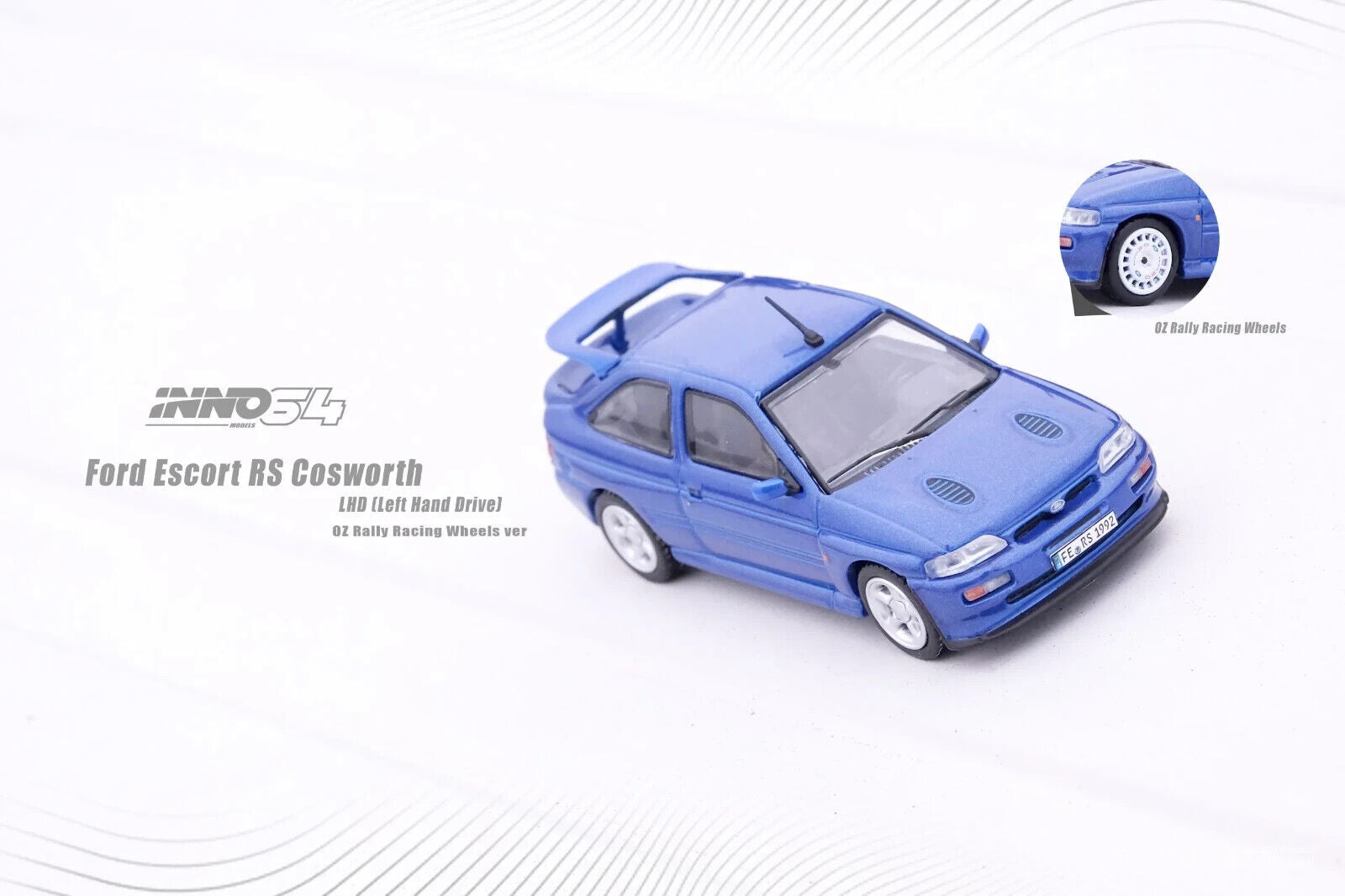INNO64 1:64 Scale Diecast Model Car - Ford Escort RS Cosworth With Standard Alloys - Blue - RHD