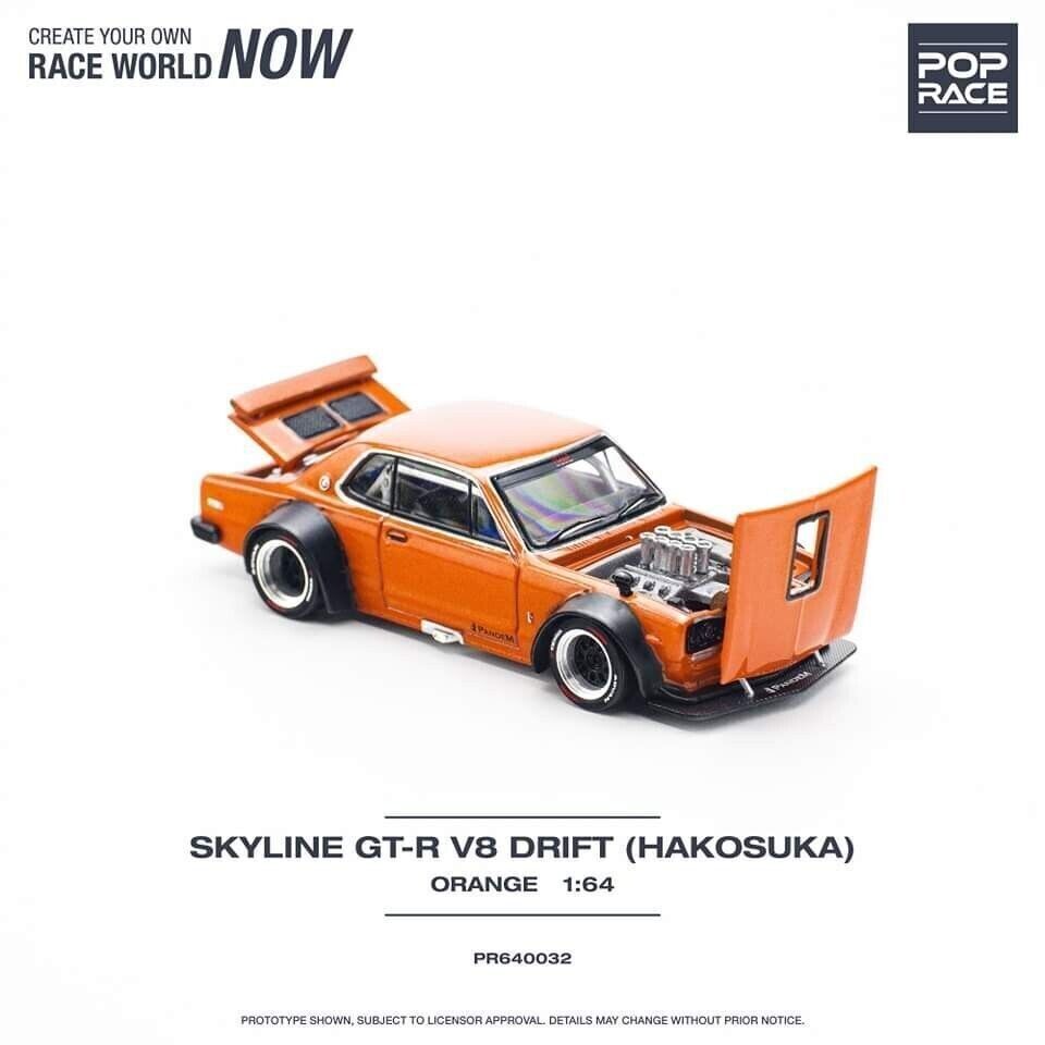 Pop Race 1:64 Diecast Car Nissan Skyline GT-R V8 Drift (Hakosuka) Orange