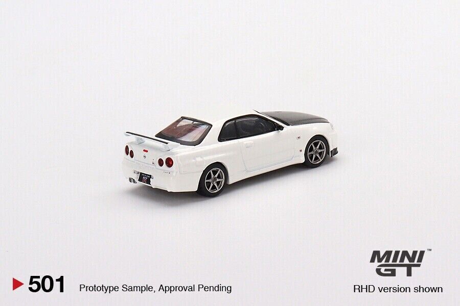 Mini GT 1:64 Die-cast Car #501 Nissan Skyline GT-R (R34) V-Spec II N1 White RHD