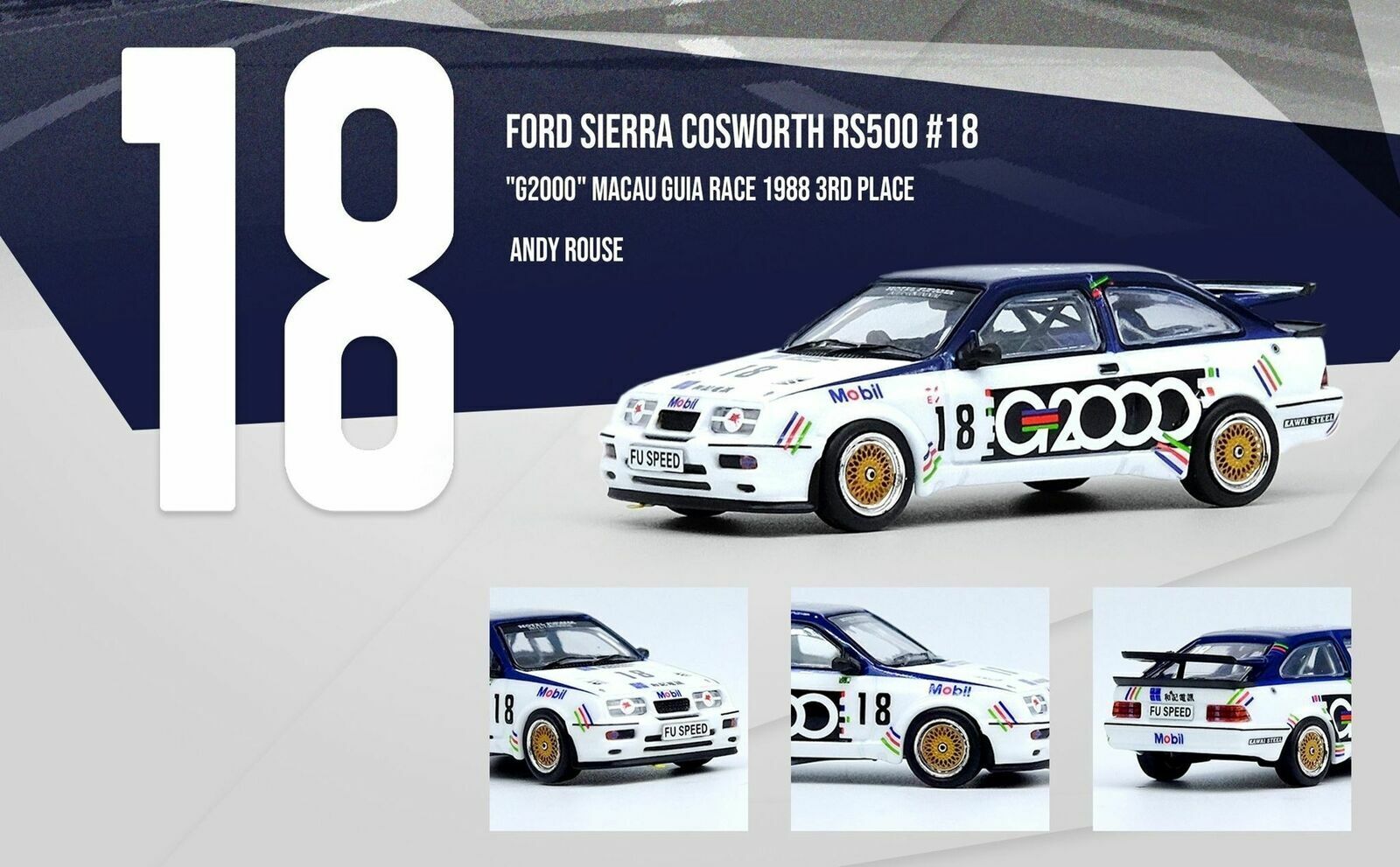 INNO64 1:64 FORD SIERRA RS500 COSWORTH #18 Macau Guia Race 1988 3rd Place G2000