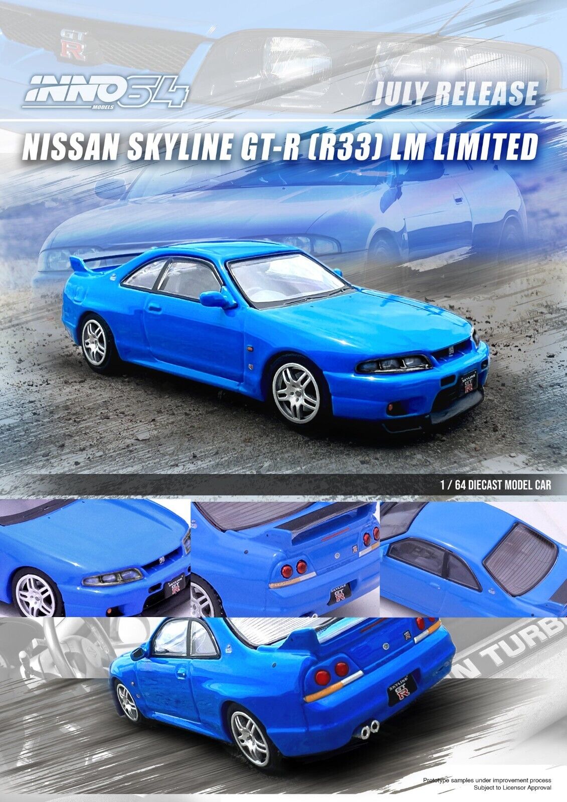 INNO64 1:64 Nissan Skyline GT-R (R33) V-Spec LM Limited Edition "Champion Blue"