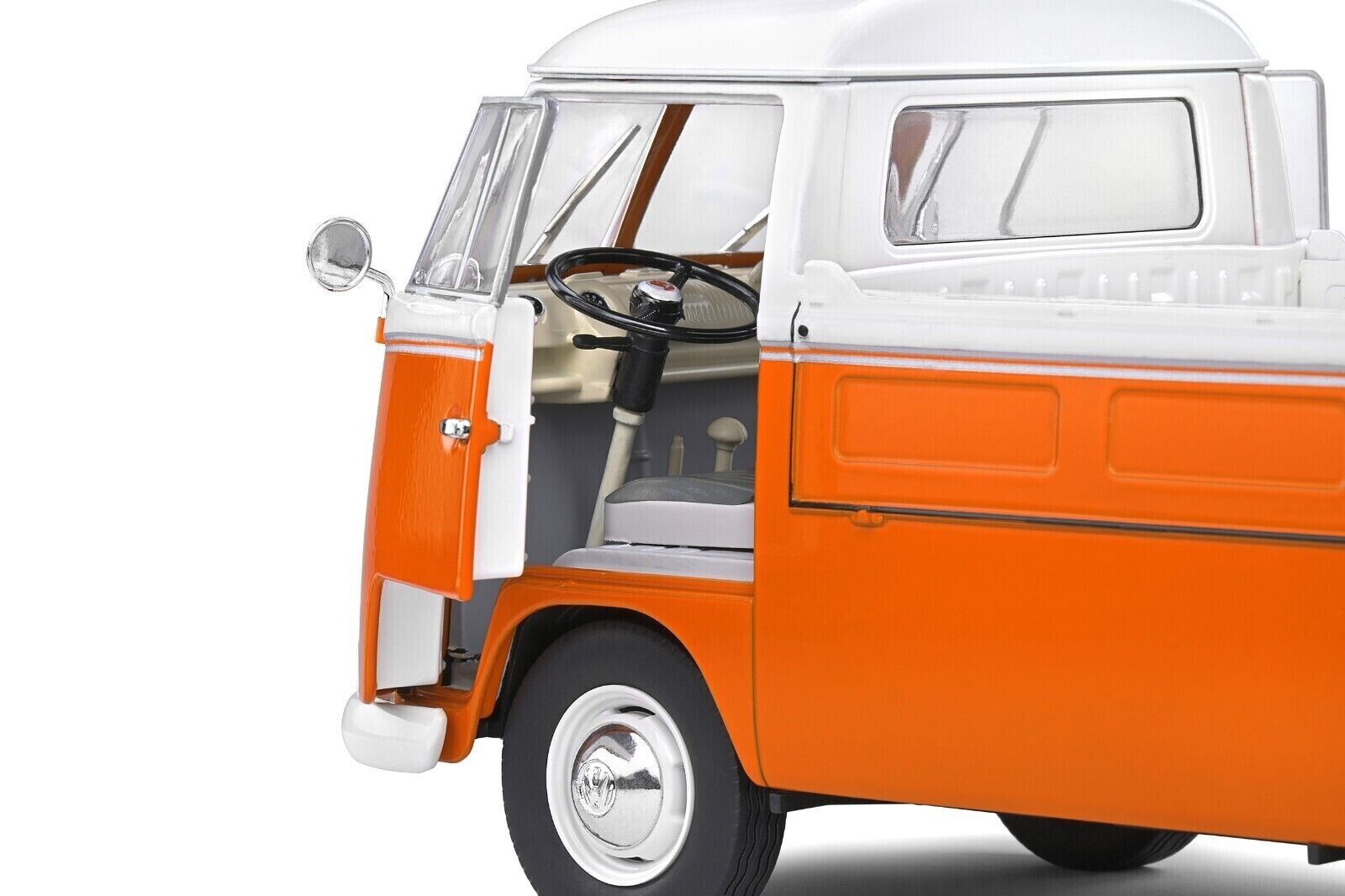 SOLIDO 1:18 Scale Diecast Model Car, Volkswagen VW T1 Pick Up 1950 Orange/White