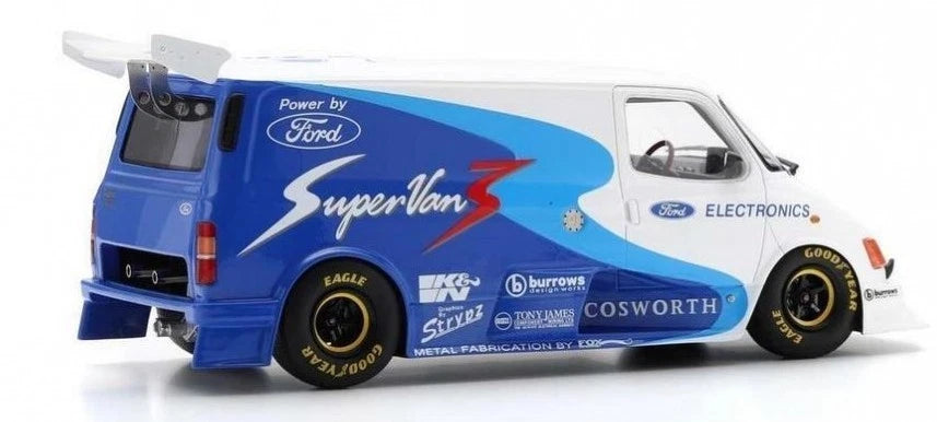SCHUCO 1:18 Scale Diecast Model - 1994 Ford Transit Supervan 3, RHD, White/Blue