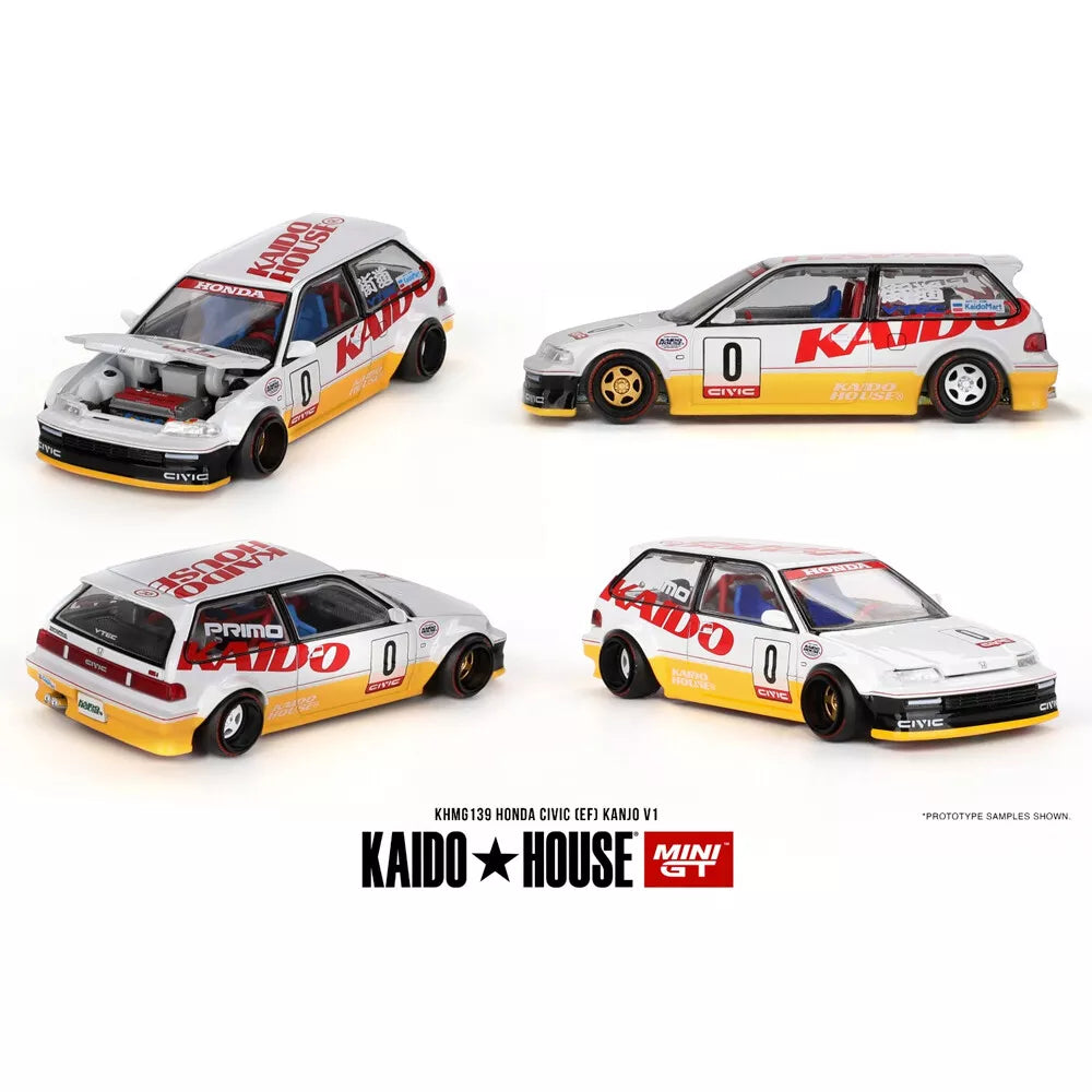 Mini GT 1:64 Kaido House 1987 HONDA CIVIC (EF) Kanjo V1, White/Yellow - KHMG139