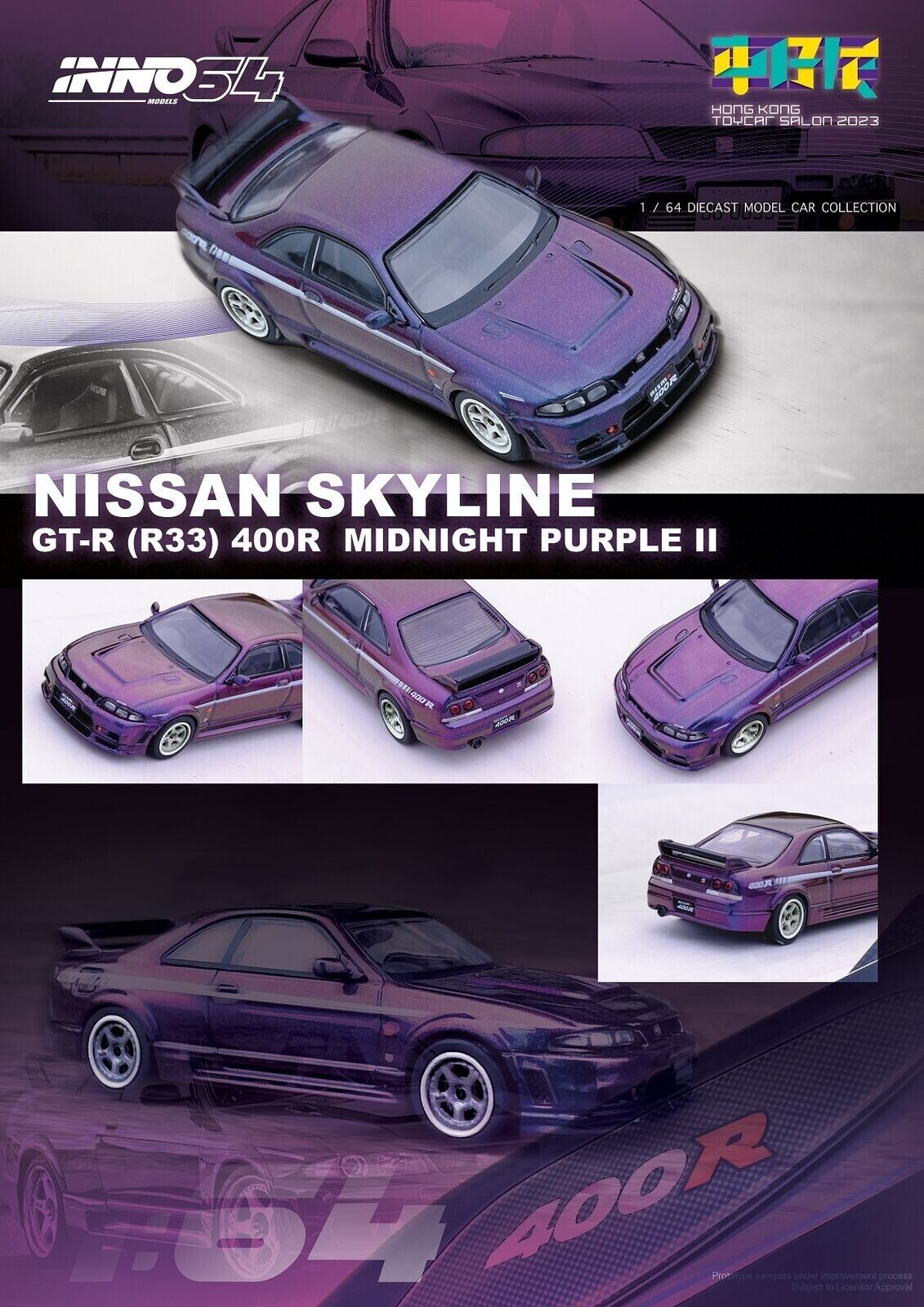 INNO64 1:64 NISSAN SKYLINE GT-R (R33) Nismo 400R Midnight Purple II Hong Kong Toycar - 400RHKTS23