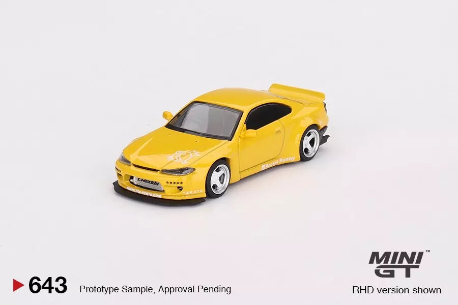 Mini GT 1:64 Diecast Car - Nissan Silvia (S15) Rocket Bunny, Bronze Yellow (RHD) - 643-R