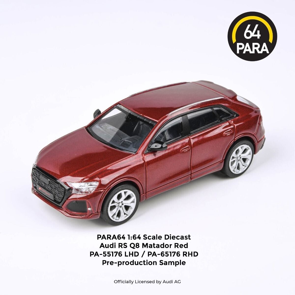 PARA64 1:64 Scale Diecast Model Car - Audi RS Q8 in Matador Red - LHD