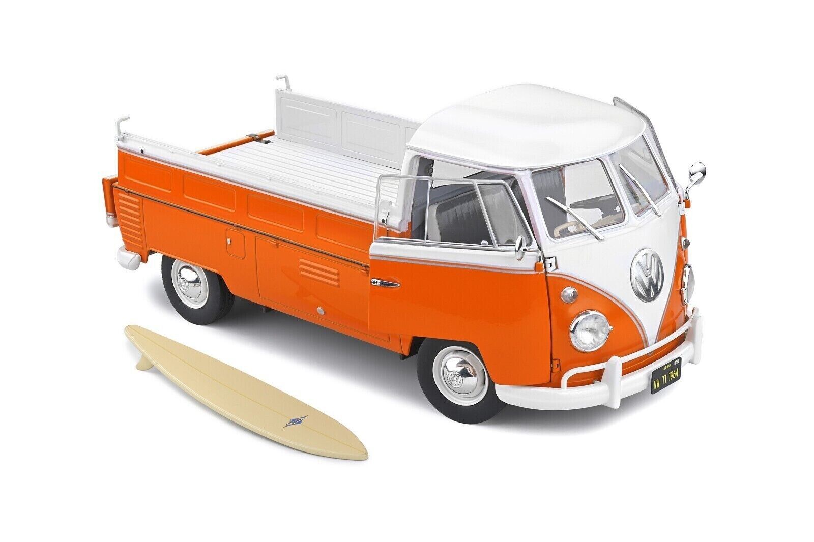 SOLIDO 1:18 Scale Diecast Model Car, Volkswagen VW T1 Pick Up 1950 Orange/White