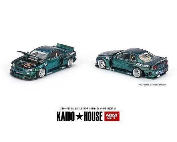 Mini Gt Kaido House 1:64 Nissan Skyline GT-R (R34) Kaido Works Greddy V1