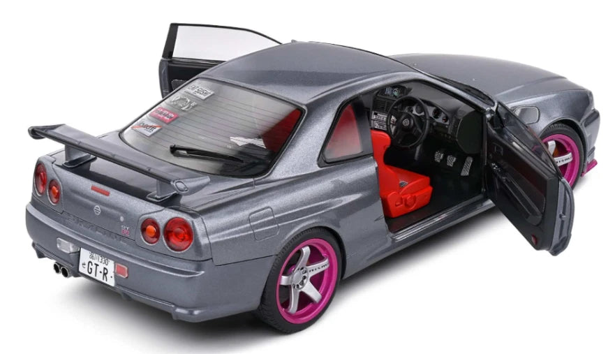 SOLIDO 1:18 Scale Diecast - 1999 Nissan Skyline GT-R (R34), Grey/Purple - S1804310