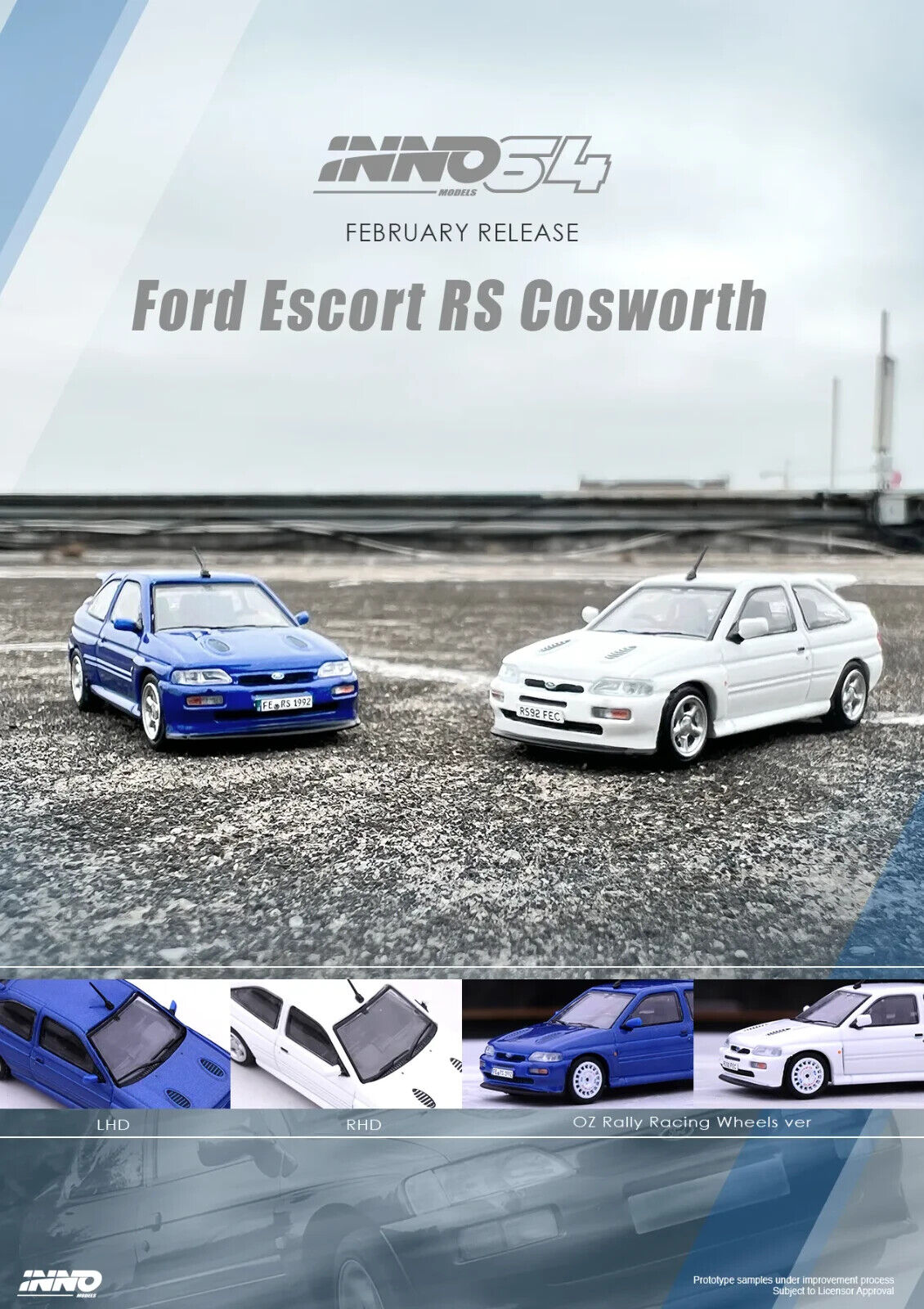 INNO64 1:64 Scale Diecast Model Car - Ford Escort RS Cosworth With Standard Alloys - White -RHD